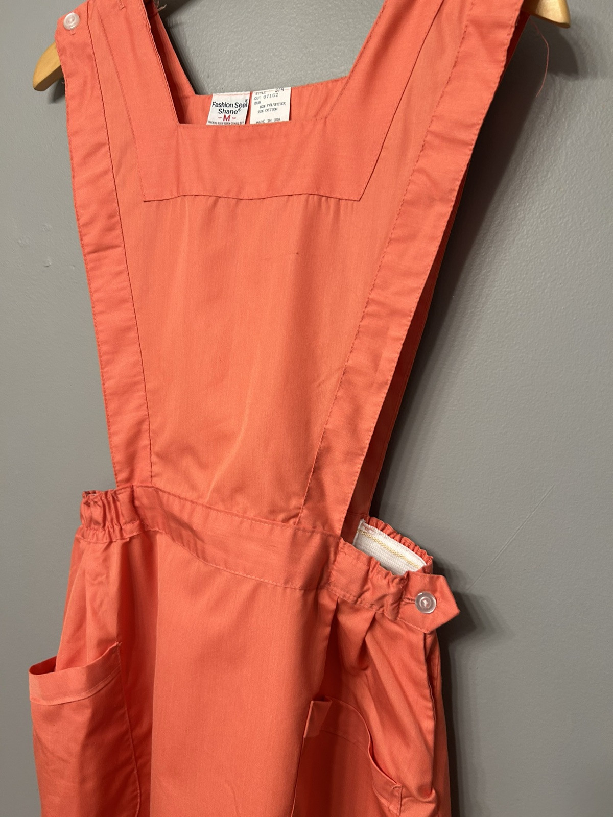 Vtg Fashion Seal Shane Apron Dress Pink Cottage Core Medium Smock Button Strap
