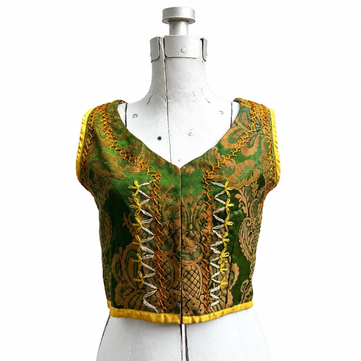 Antique Circa 1900 Central European Folk Costume Brocade Women’s Bodice Vest S