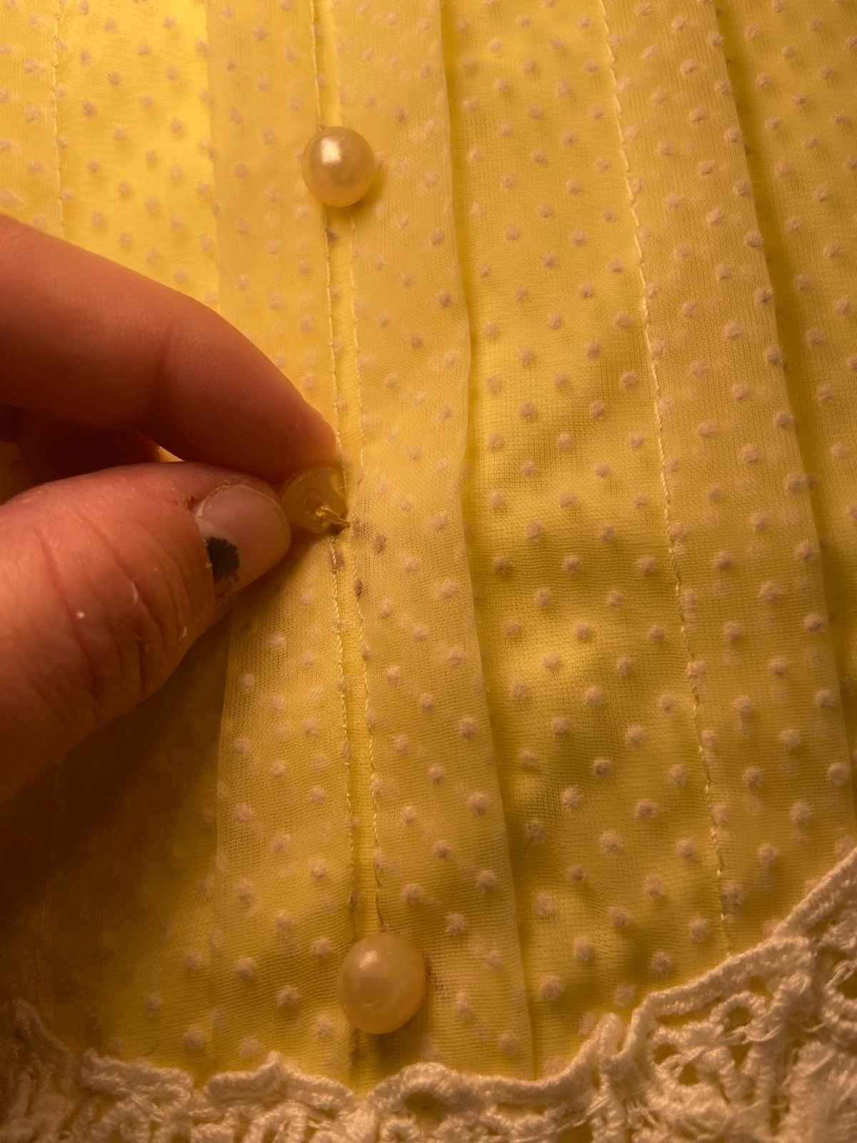 Vtg 70s Yellow Swiss Dot Prairie Dress Victorian Revival Empire Waist Small