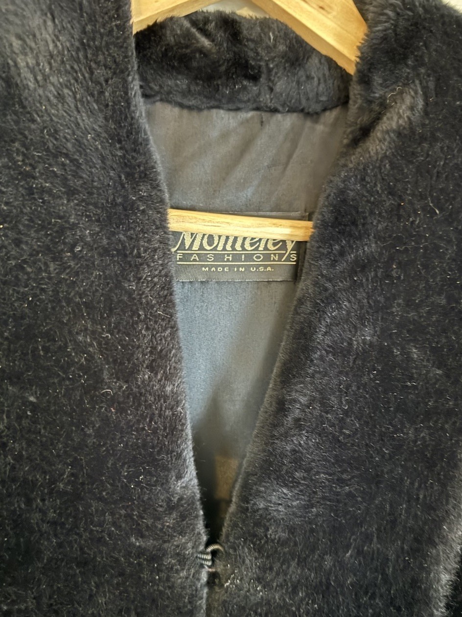 Vintage Monterey Fashions Faux Mink Fur Coat Womens Black Full Length USA Sz S