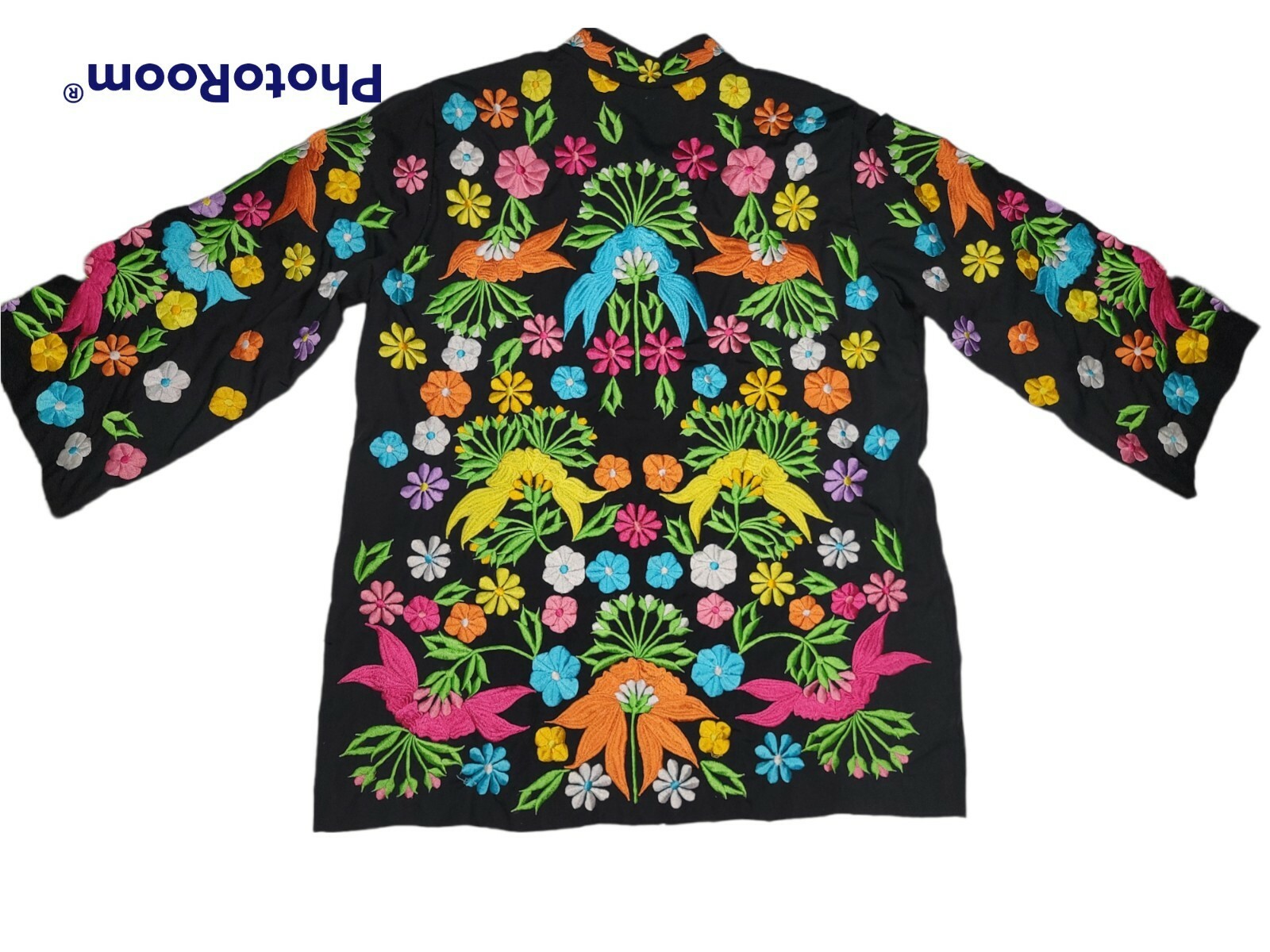 Vintage Colorful Heavy Embroidered Floral Button Blouse Top Jacket Art to Wear M