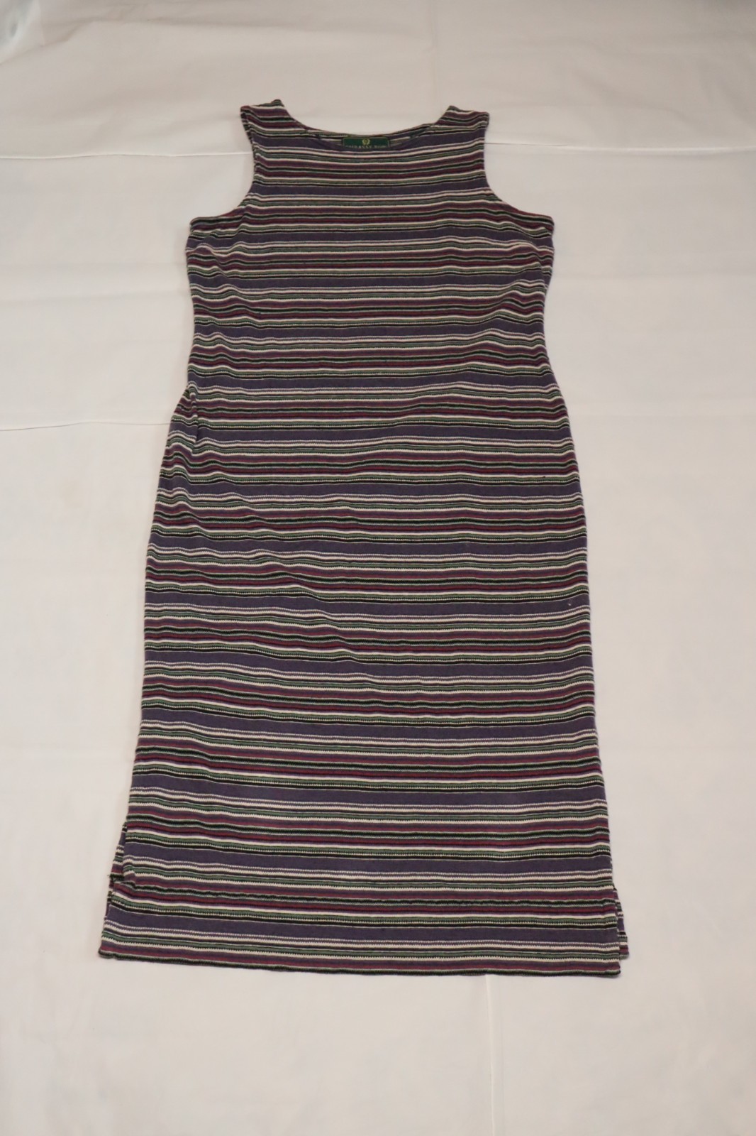 Vintage 1980s Embassy Row Sportswear sleeveless multicolor striped long dress L
