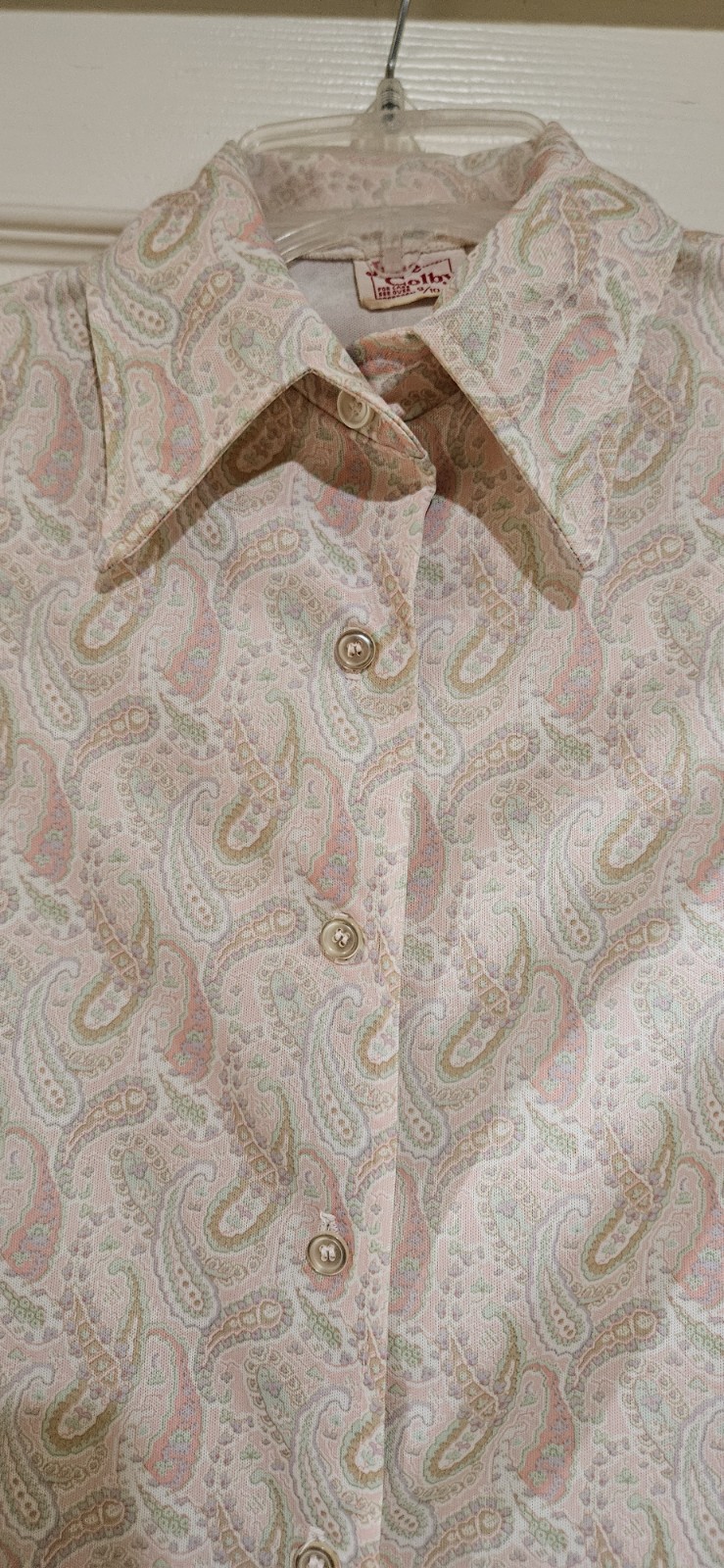 Vintage Jane Colby Sz 9/10 Pink/ Cream Paisley Long Sleeve Blouse Polyester