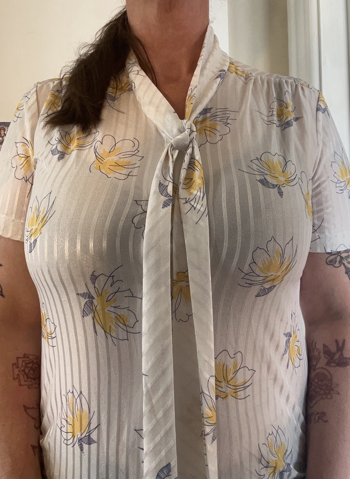 Cape Cod Match Mates Blouse – Bow Tie Front – Retro Pinup Secretary/Teacher Vibe