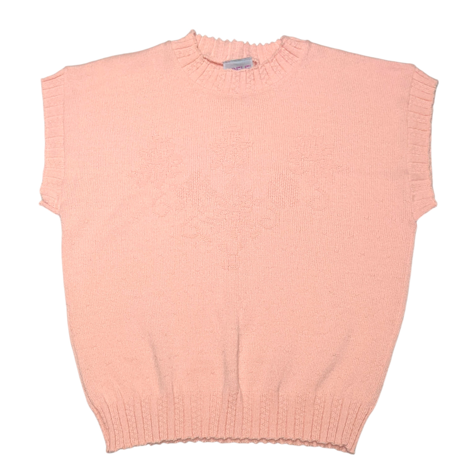 Vintage 1980s Peach Cap Sleeve Sweater Womens L Crew Neck Retro Mall Preppy USA
