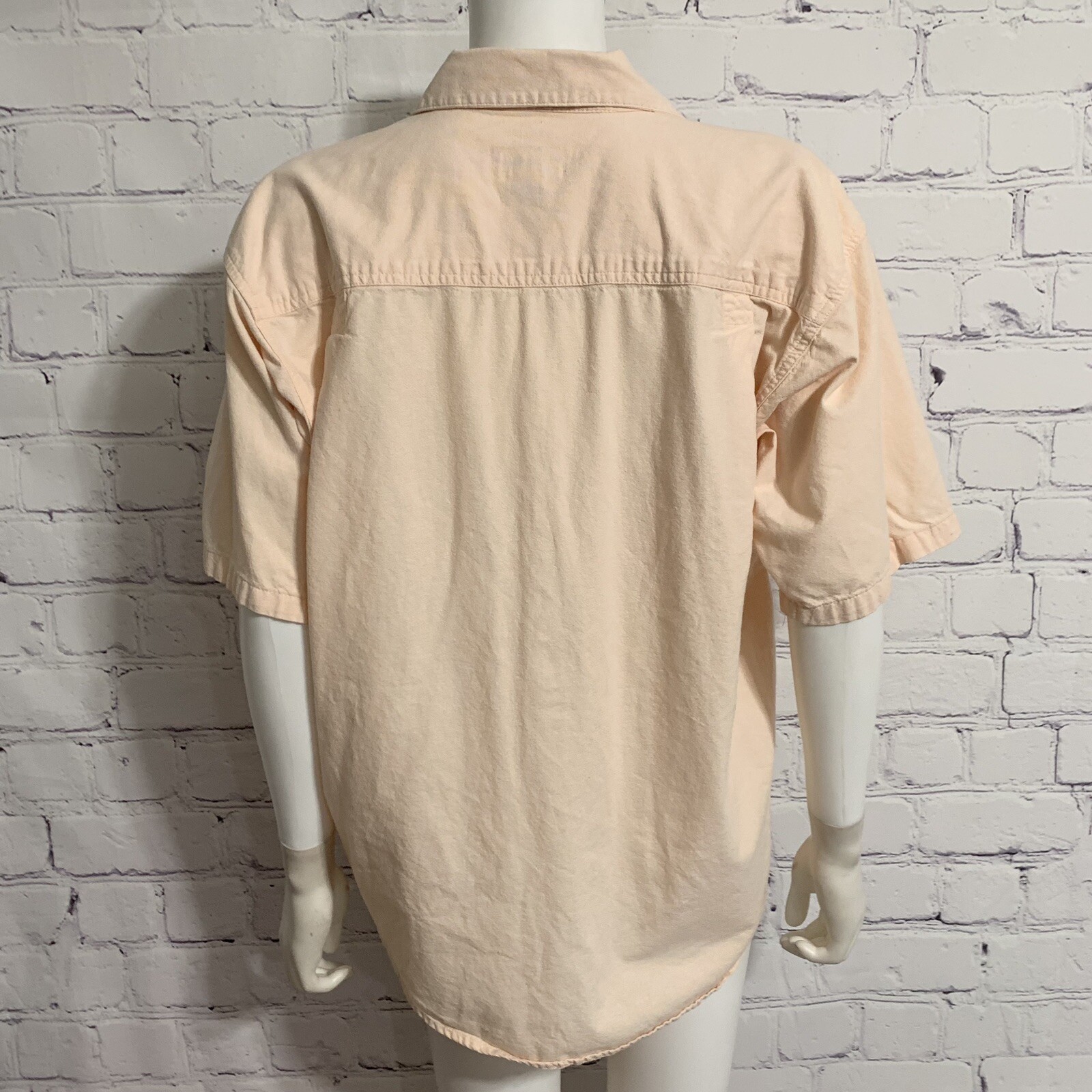 Vtg Bugle Boy Classics Women’s Double Button Collar Shirt M Coral Short Sleeve