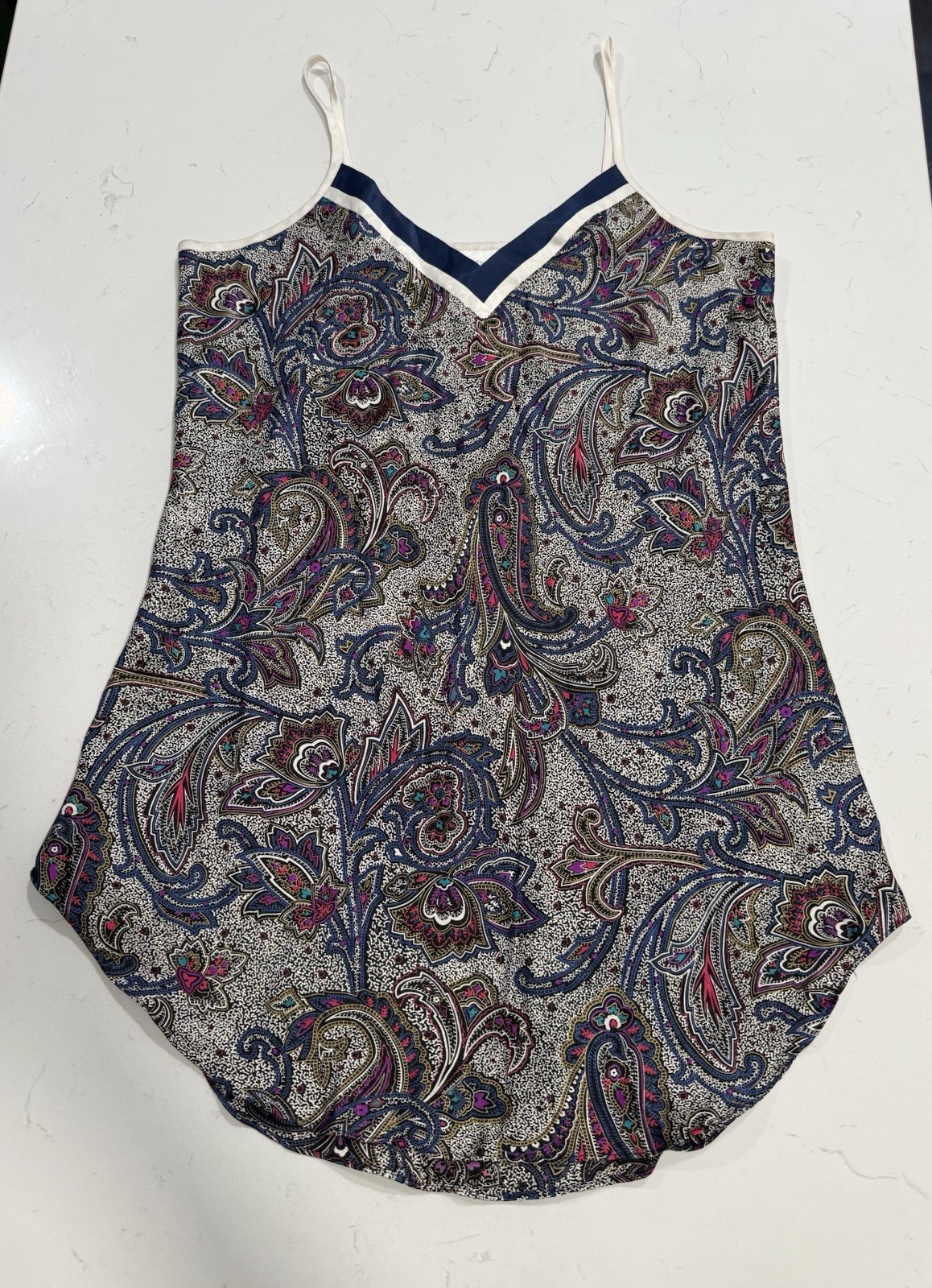VTG Body Drama Multicolor Bias Cut Paisley Print Mini Opaque Slip Dress Sz large