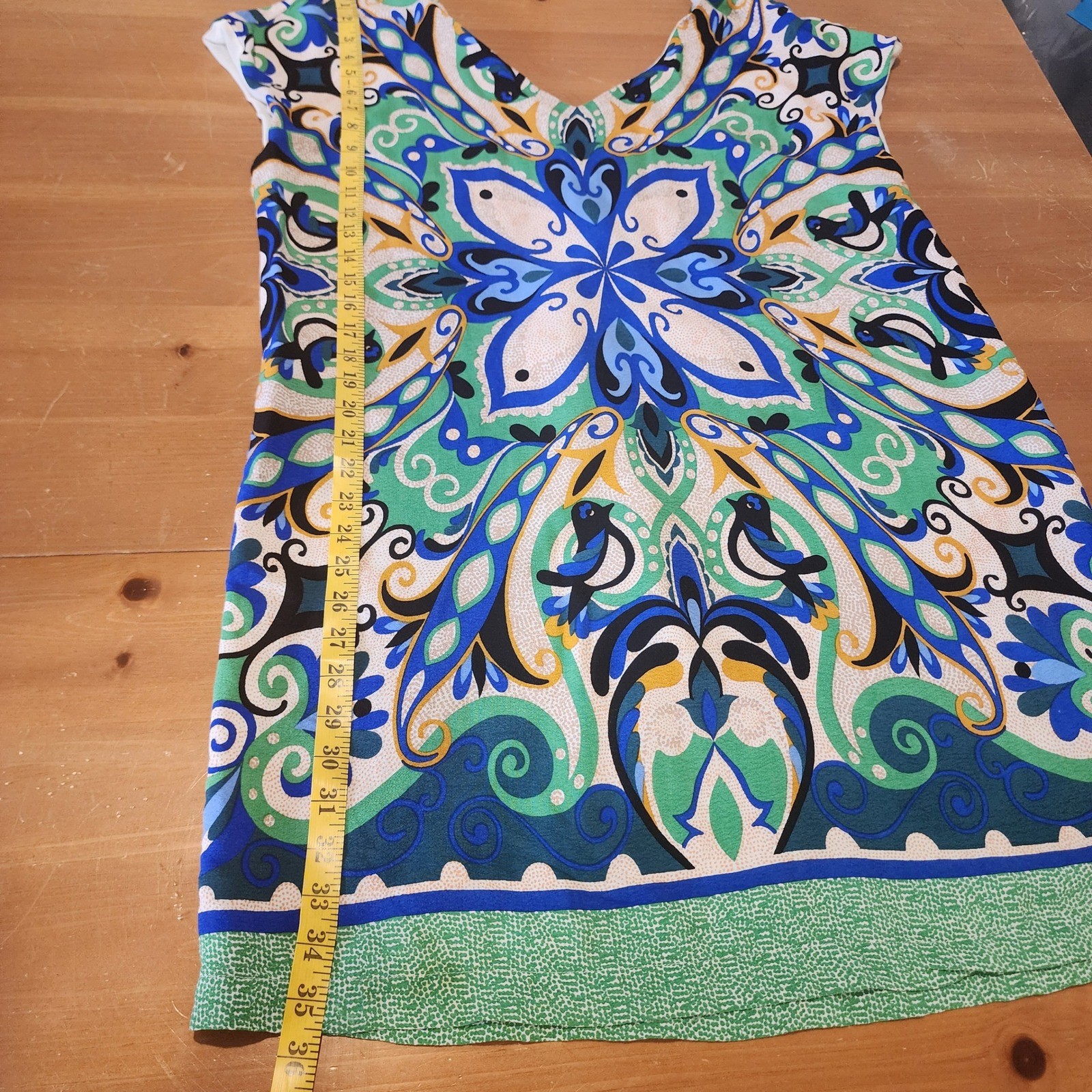 Anthropologie Maeve Folksong Shift Dress Womens XL Blue Green Bird Floral Casual