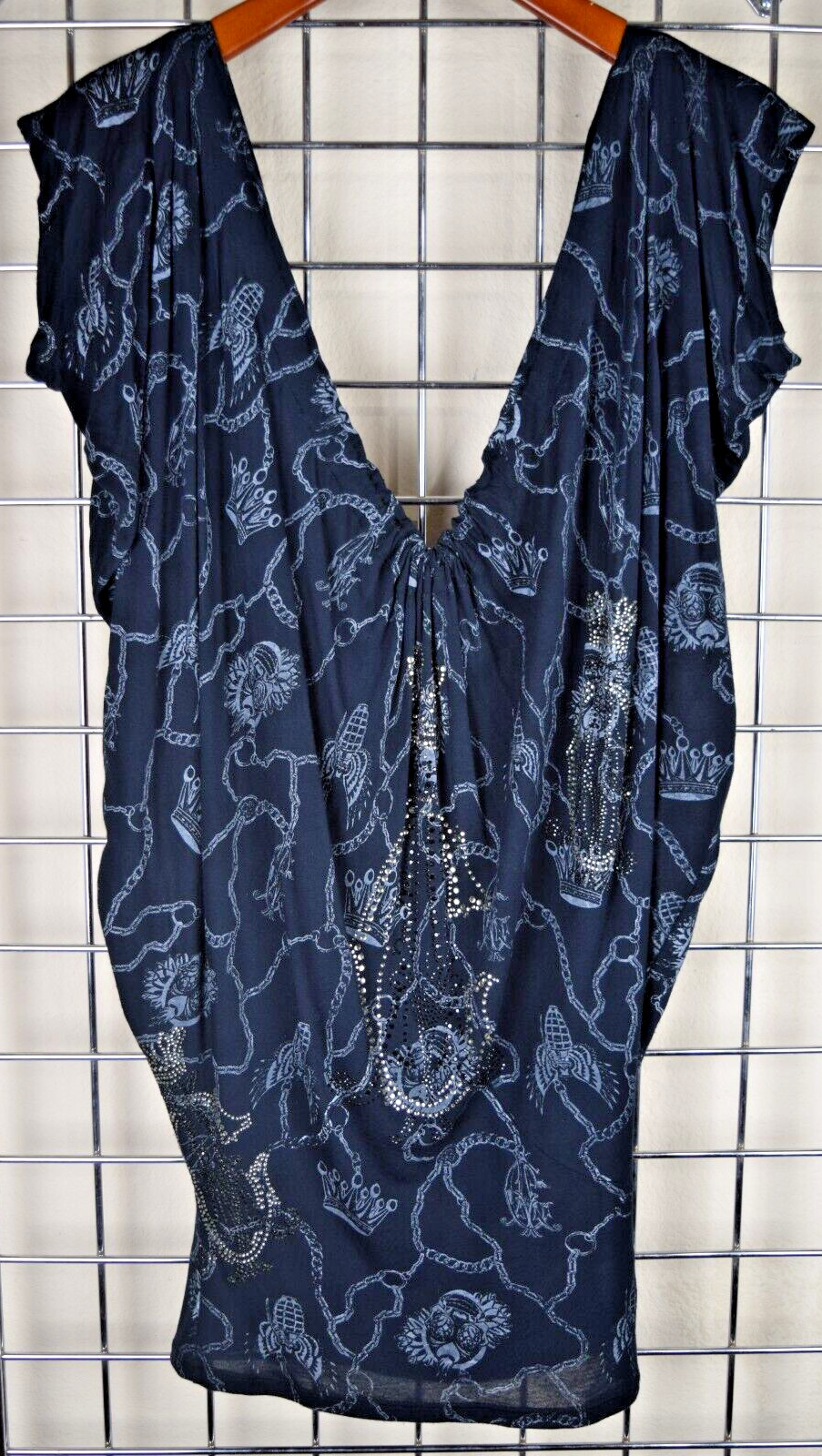 Vintage Dress Christian Audigier Size S/M 90s Black Gold Crowns Grenades USA