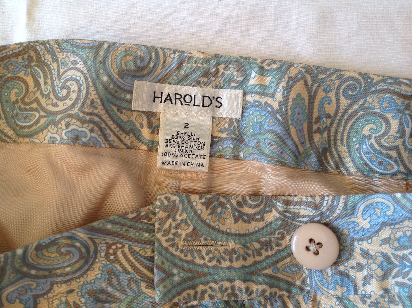Sz2 HAROLD’S silk blend pants Mint Green Paisley ESSAY Vintage Blouse off white