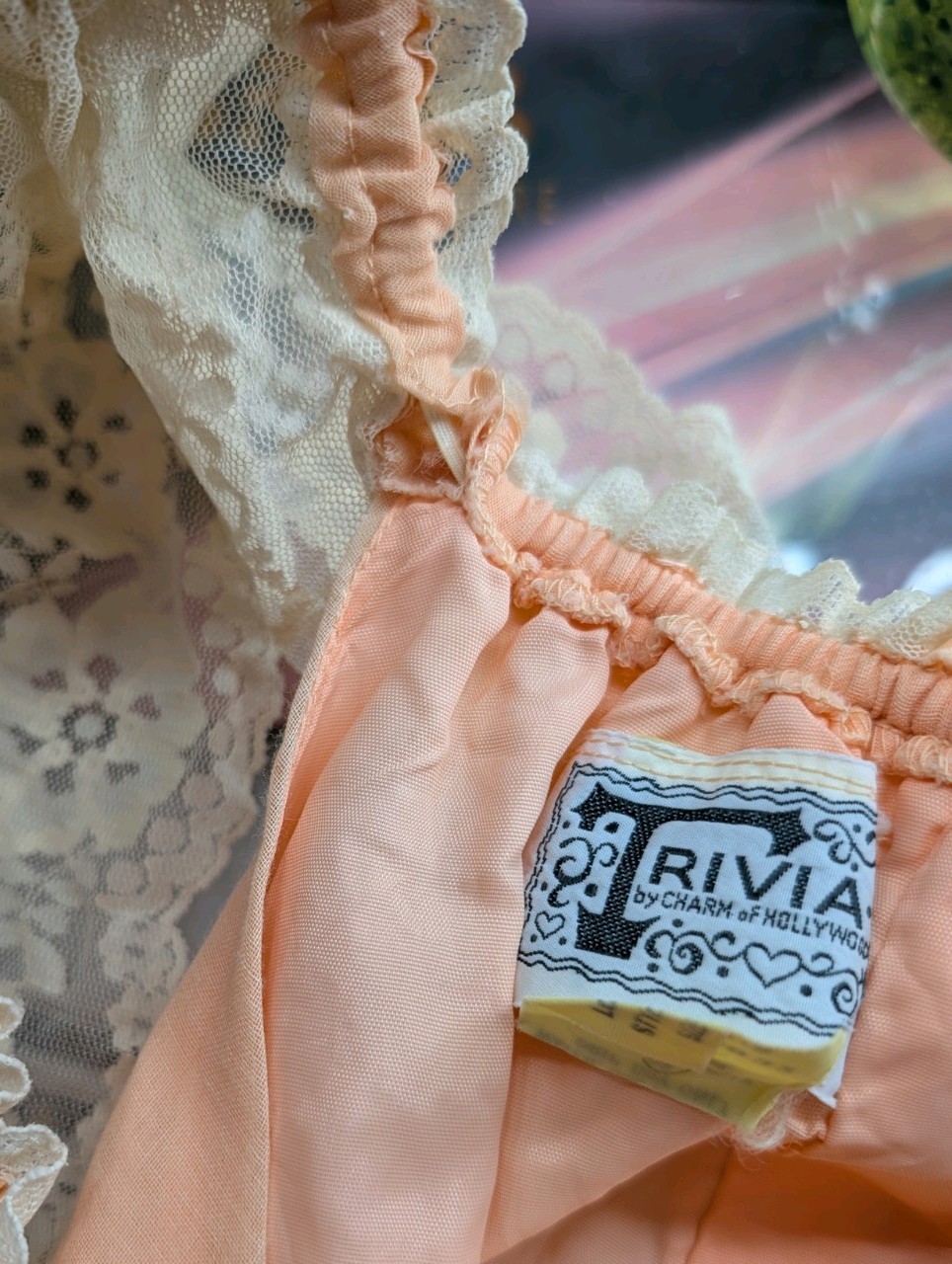 Vintage Peach Lace Prairie Maxi Dress Off Shoulder Ruffle Tiered XS S 70s Style