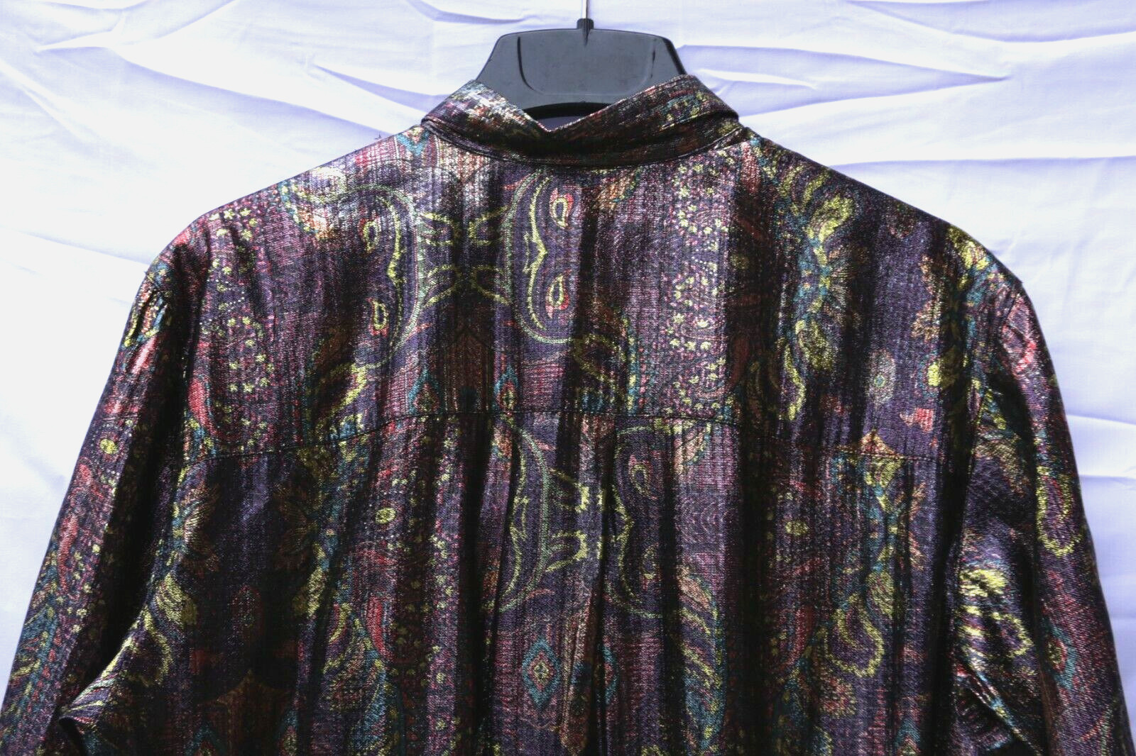VGT Year Of Metallic Iridescent Paisley Disco Shirt Christmas 90s GLAM Shiny M/L