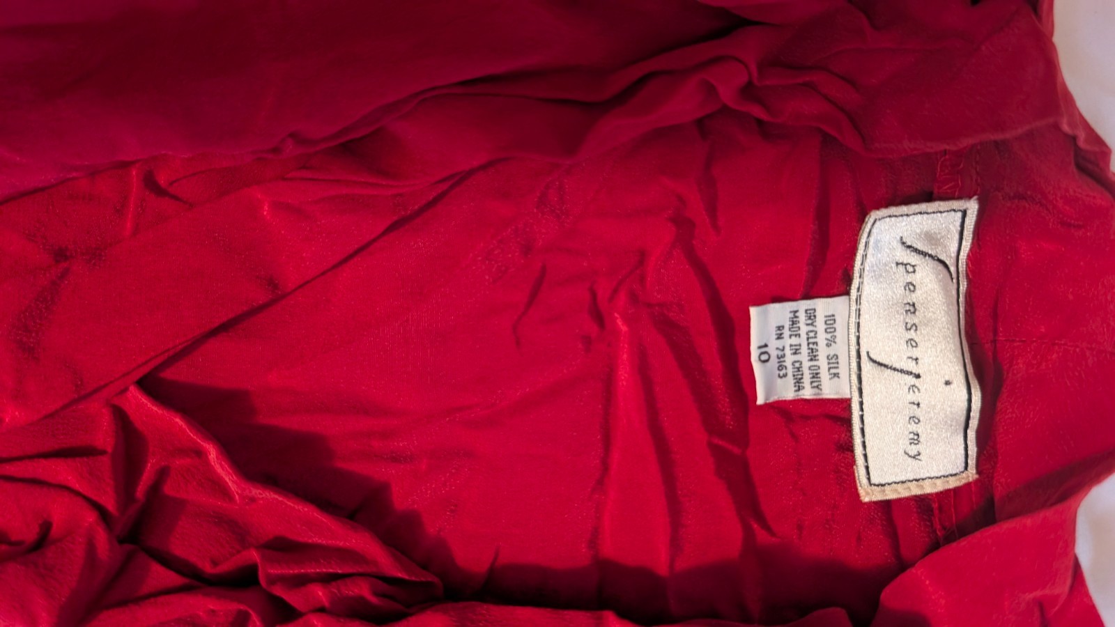 100% Silk Vintage Red Blouse Long Sleeve Top Spenser Jeremy 1980s