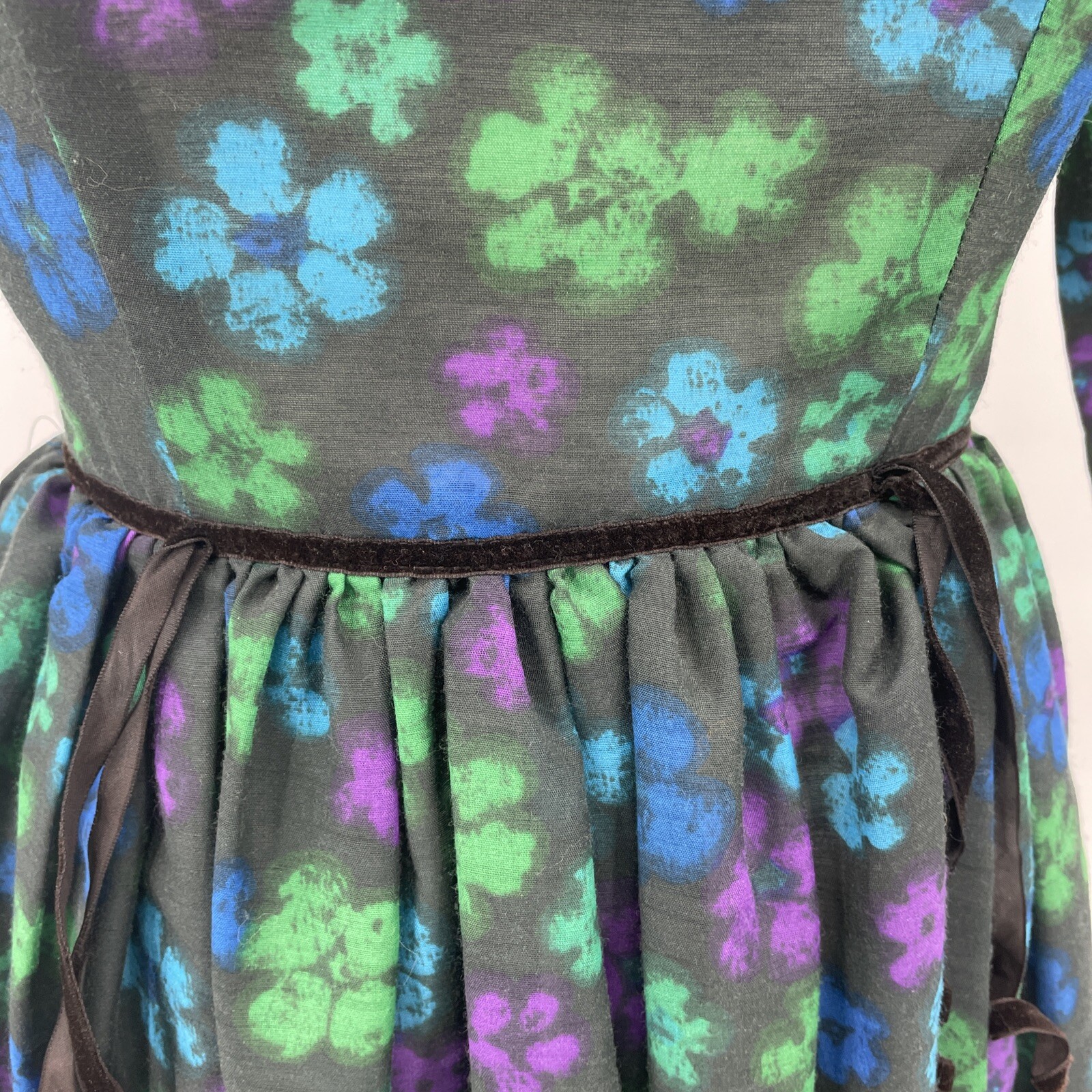 Vintage Mindy Ross Dress Fit and Flare Black Bright Flowers Party MOD Retro