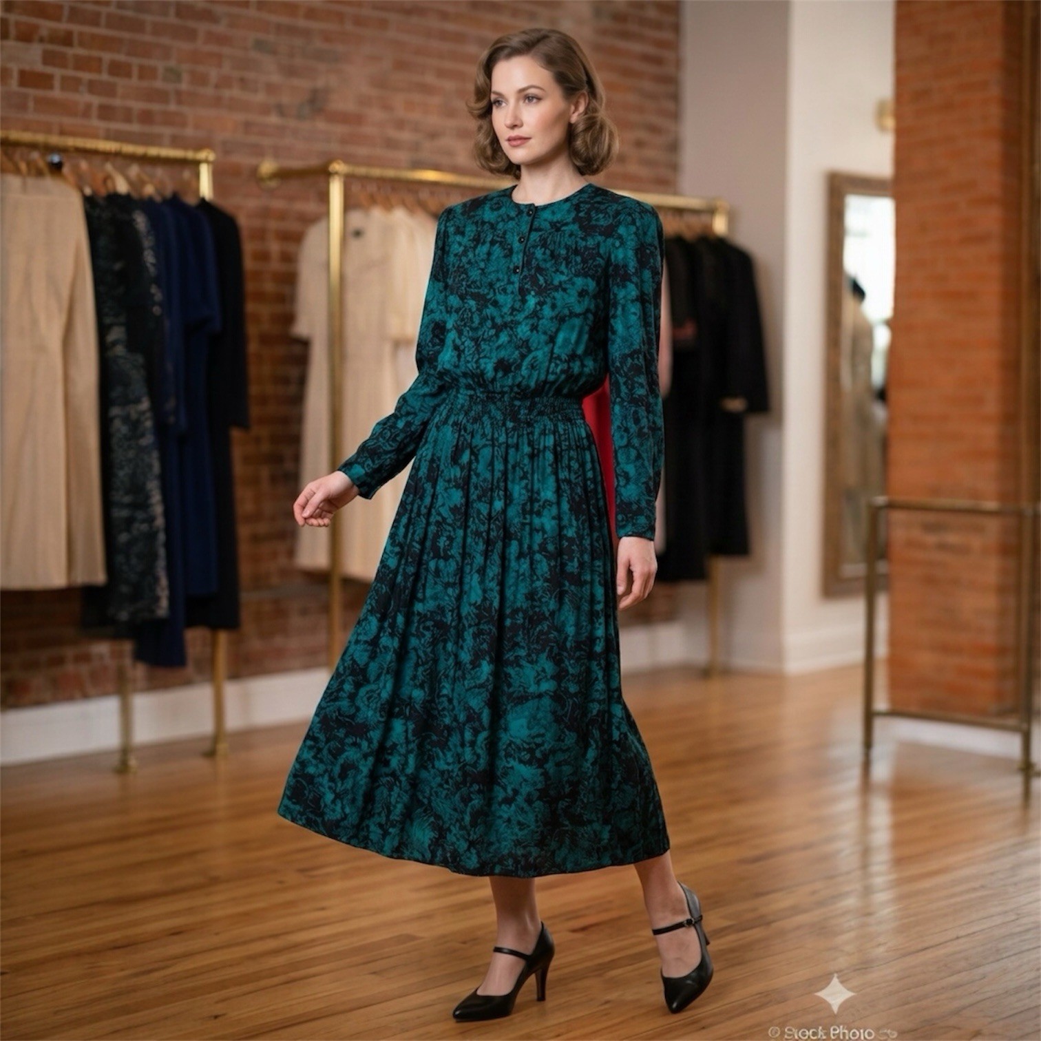 VIRGO II Dress Womens Sz 12 Shoulder Pads Flowy Whimsy dark romantic Vintage Y2K