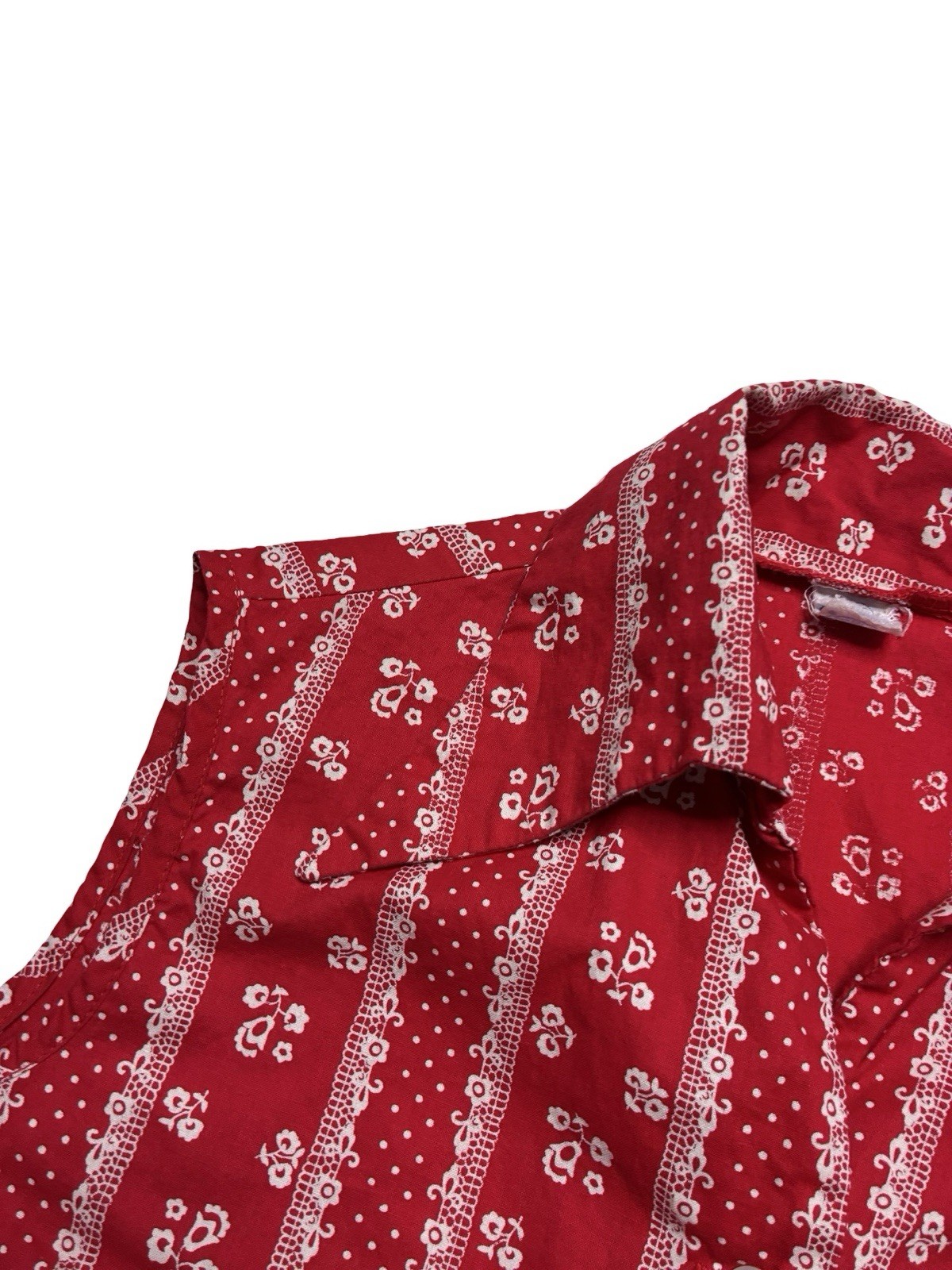 Vintage 70s Women’s Red Floral Tie Waist Dagger Collar Crop Top Western Cowgirl