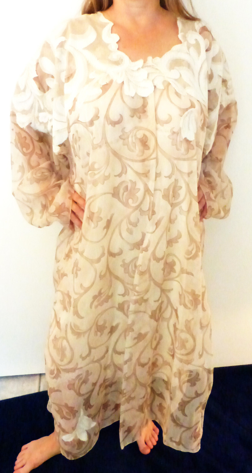 RARE ARLENE WILSON DESIGNER DREAMY VTG CRISP EMBOIDERED CHIFFON PEIGNOIR XXL EVC