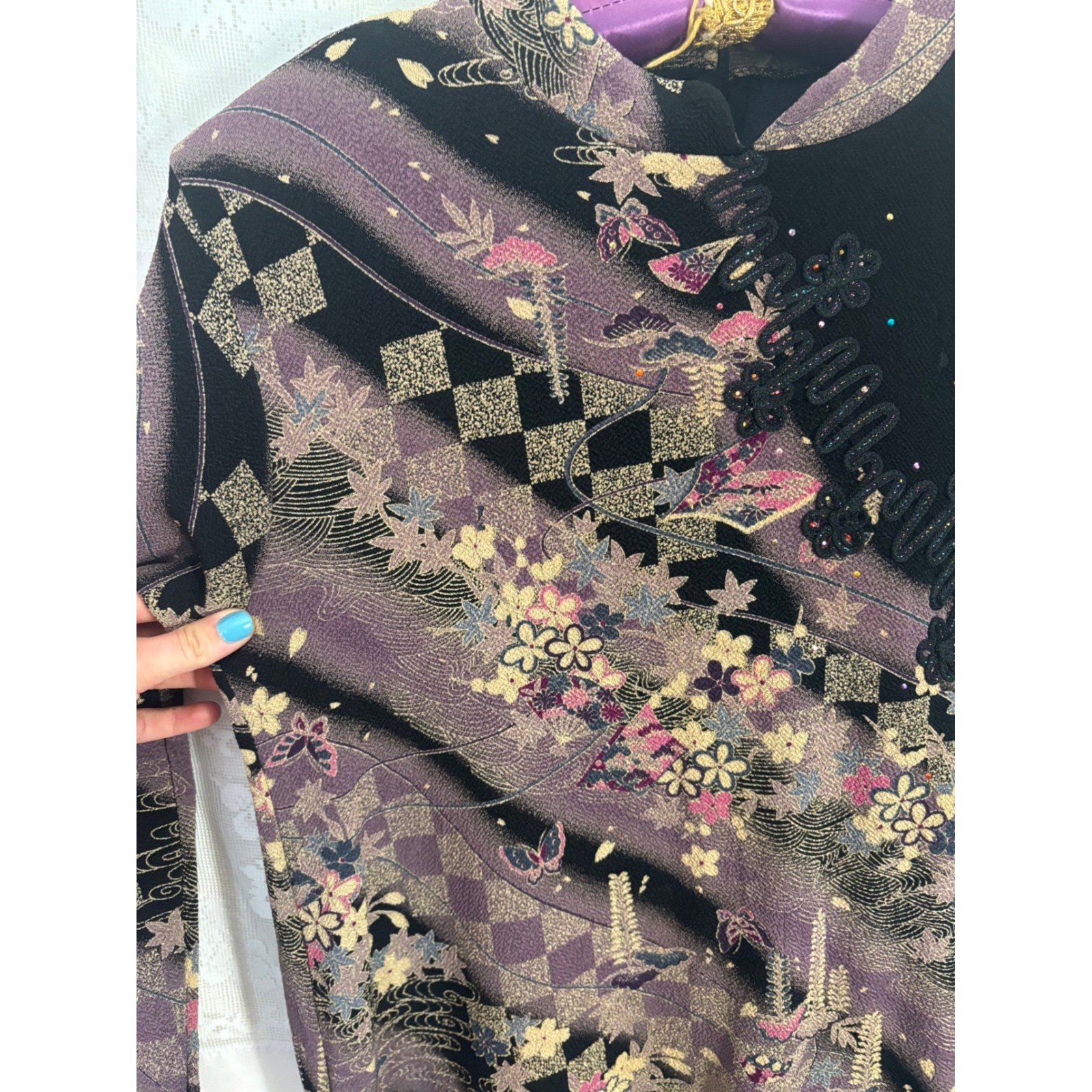VTG NWT Asian Inspired Black Butterfly Artsy Cheongsam Mini Dress Size L