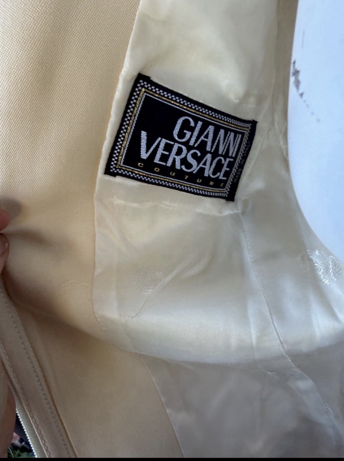 Vintage 90’s Gianni Versace butter yellow wool zip up skirt suit Italy 42 US 6