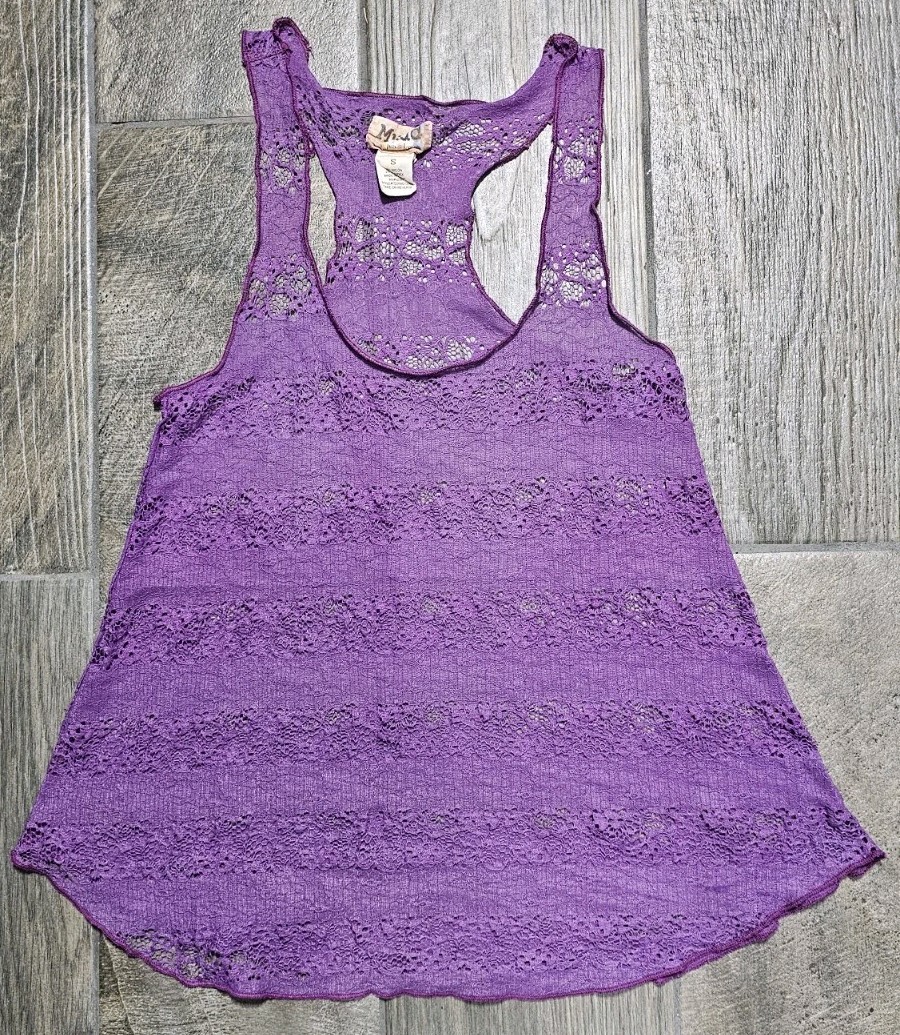 Vintage Mudd 90s Y2K Sheer Lace Fairy Tank Top Women’s Size Small Boho Purple