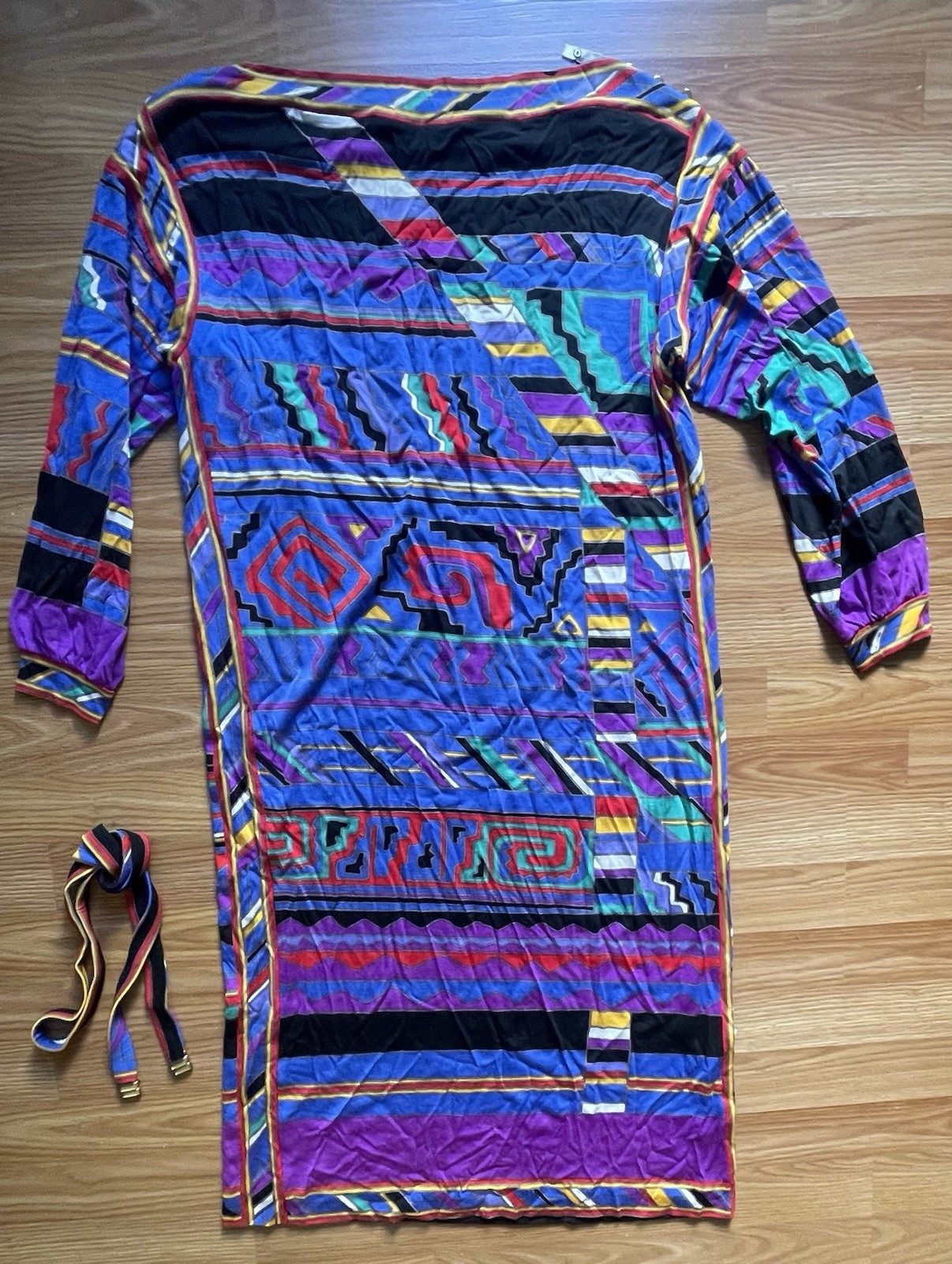 vintage leonard dress Paris 1980’s vibrant multi color Geometric print M/L italy