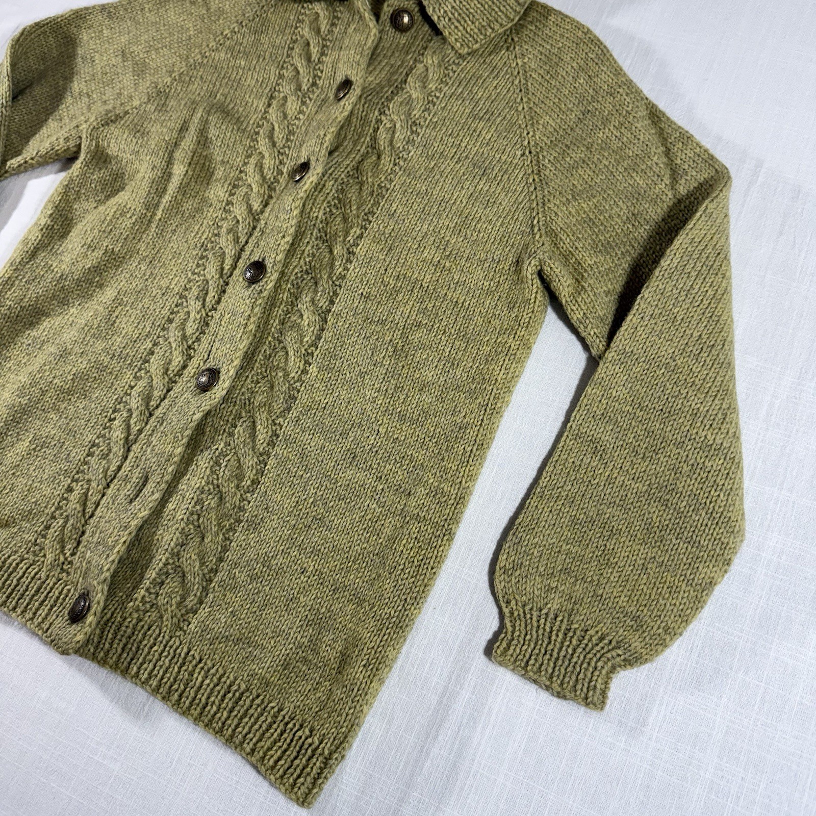 Vintage 30s? Green Wool Cardigan Sweater Austria Salzburg Buttons Chunky Size M