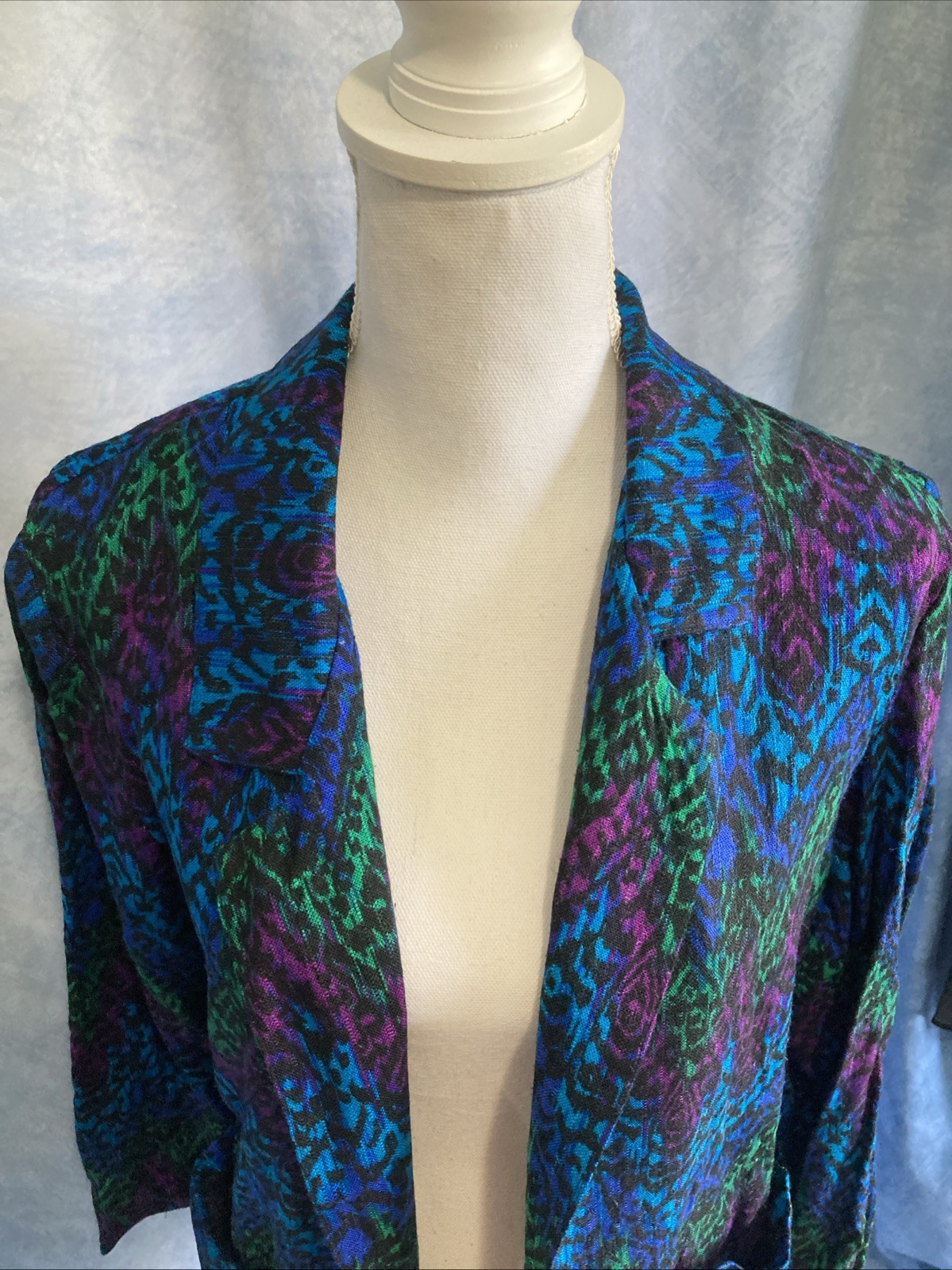VTG 80s Casablanca Abstract Blazer Jacket Womens 6 Rayon Flax Blue Purple Green