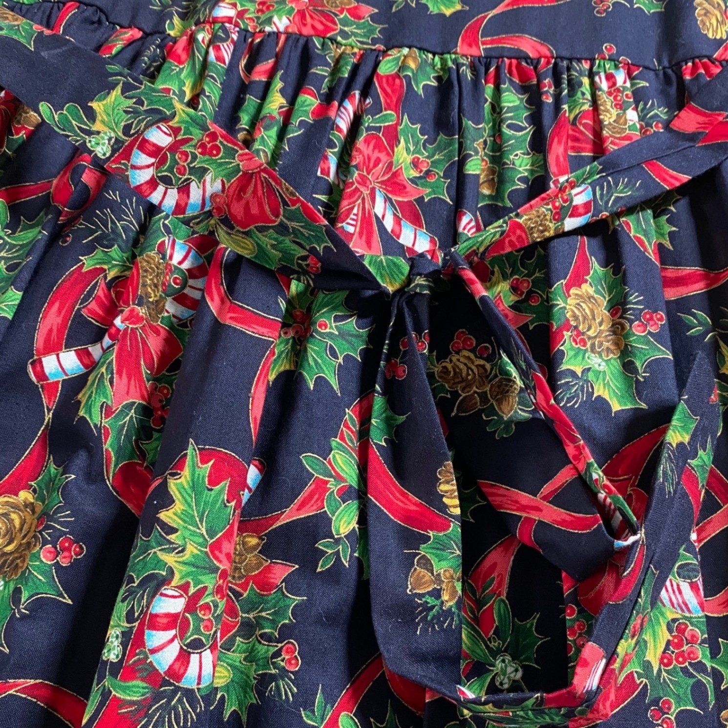 Vintage Dogwood Lane Christmas Dress Womens Medium Navy Blue Novelty Button Midi