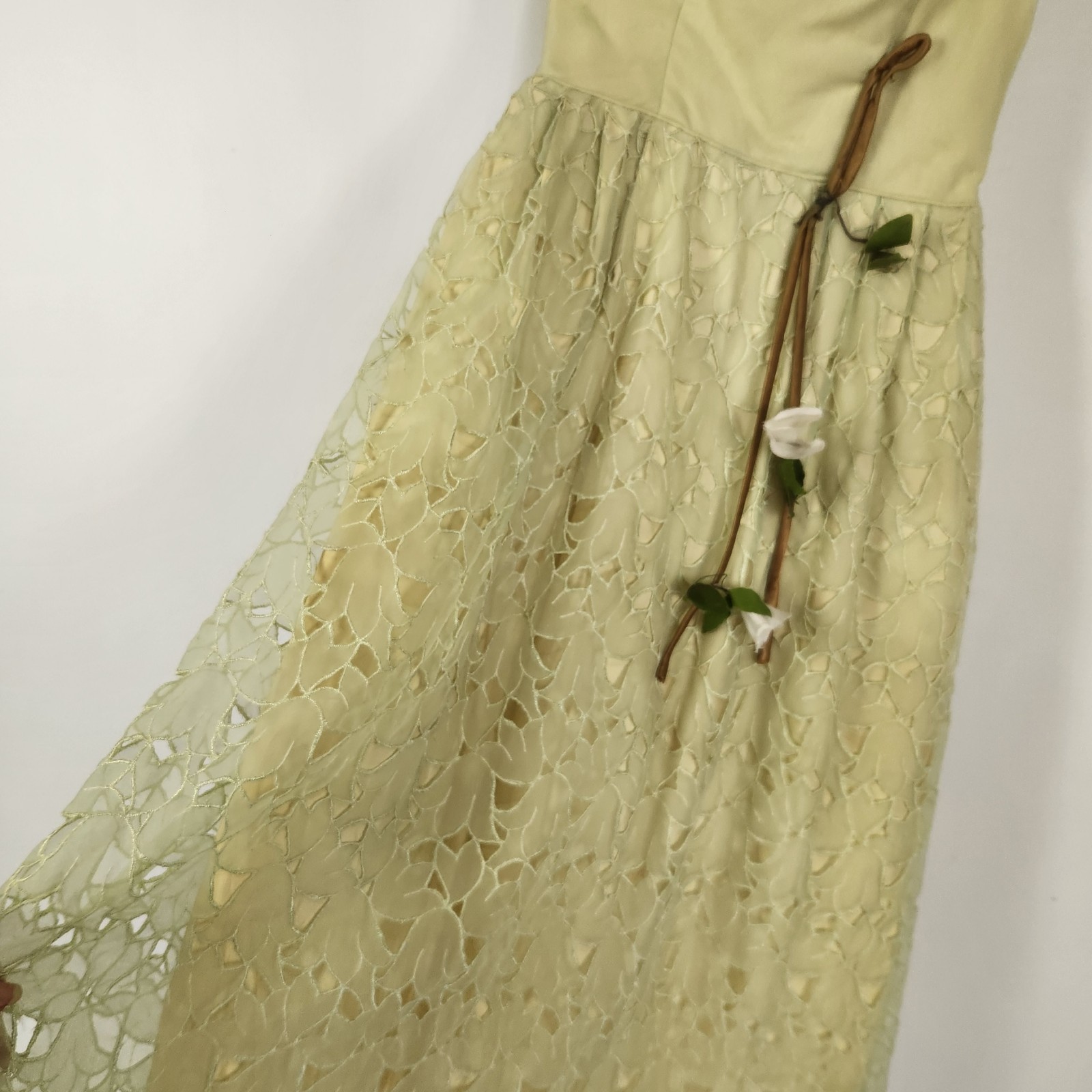 Lemon Lime 50s Cutwork Tea Dress S 3D Flowers Swing Prom Bridesmaid Pinup Swing