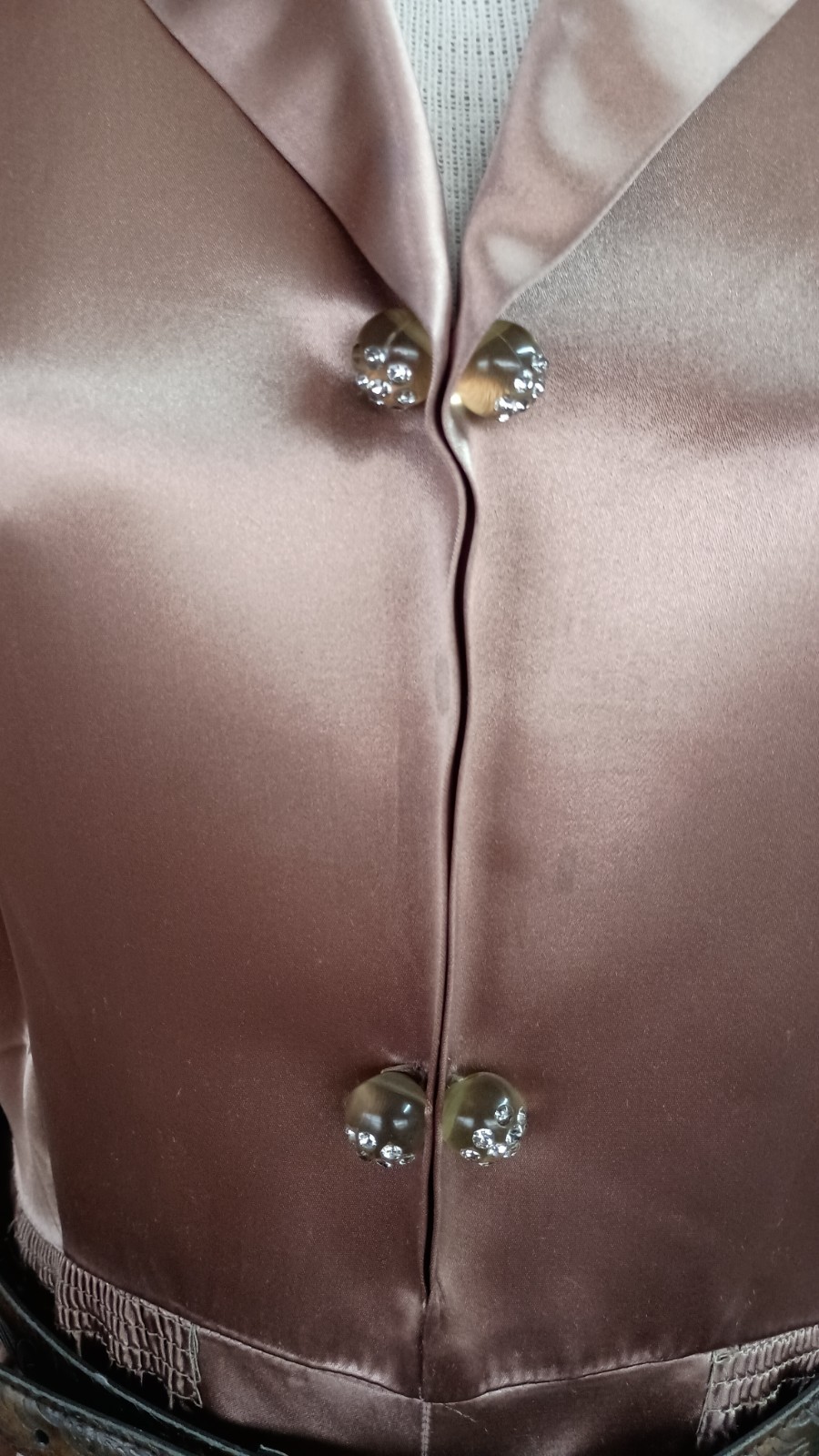 Vintage 50’s Gold Rayon Satin Shirtwaist Short Sleeve Dress & Belt Medium