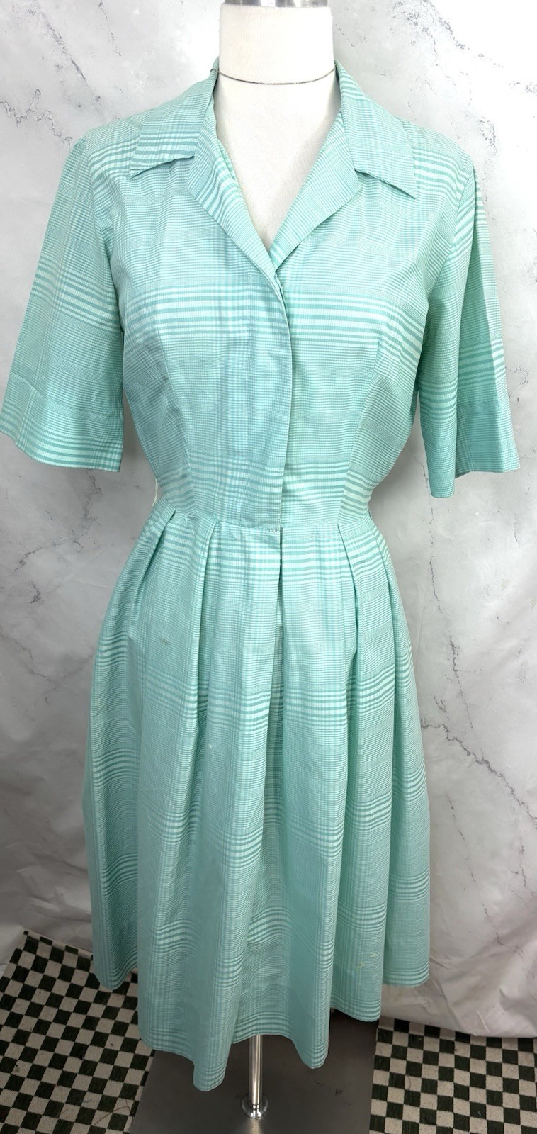 Vintage 1950s Day Dress S Plaid Collar CableGirls Union USA MCM Betty Draper 50s
