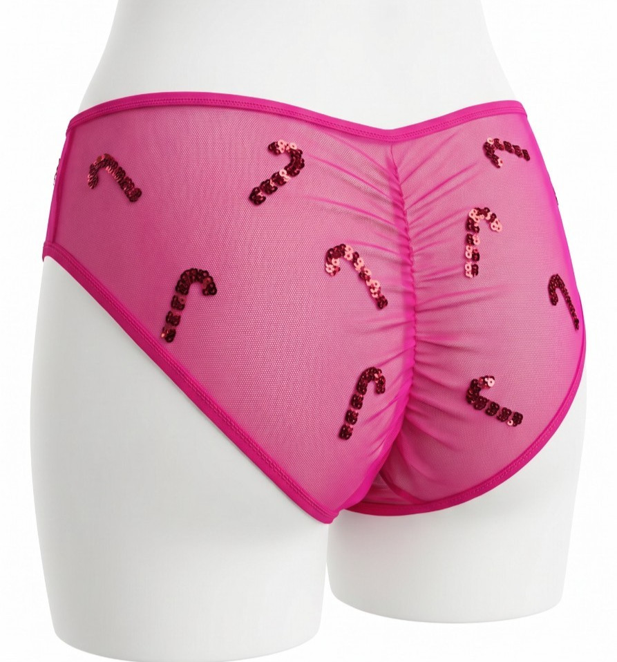 Vintage Victoria’s Secret M Red Mesh Candy Cane beads Low Rise panties 2016