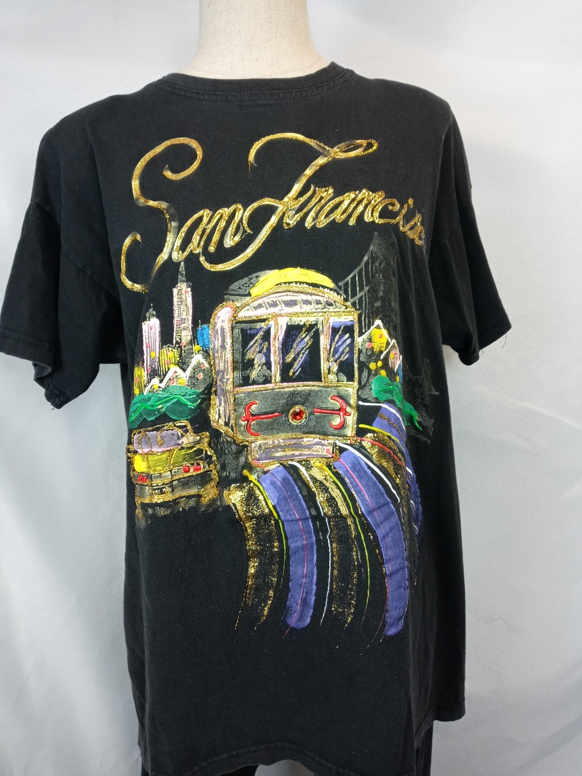 Vintage 80s San Francisco Outfit Set One Size Puffy Paint Glitter USA Made Tee