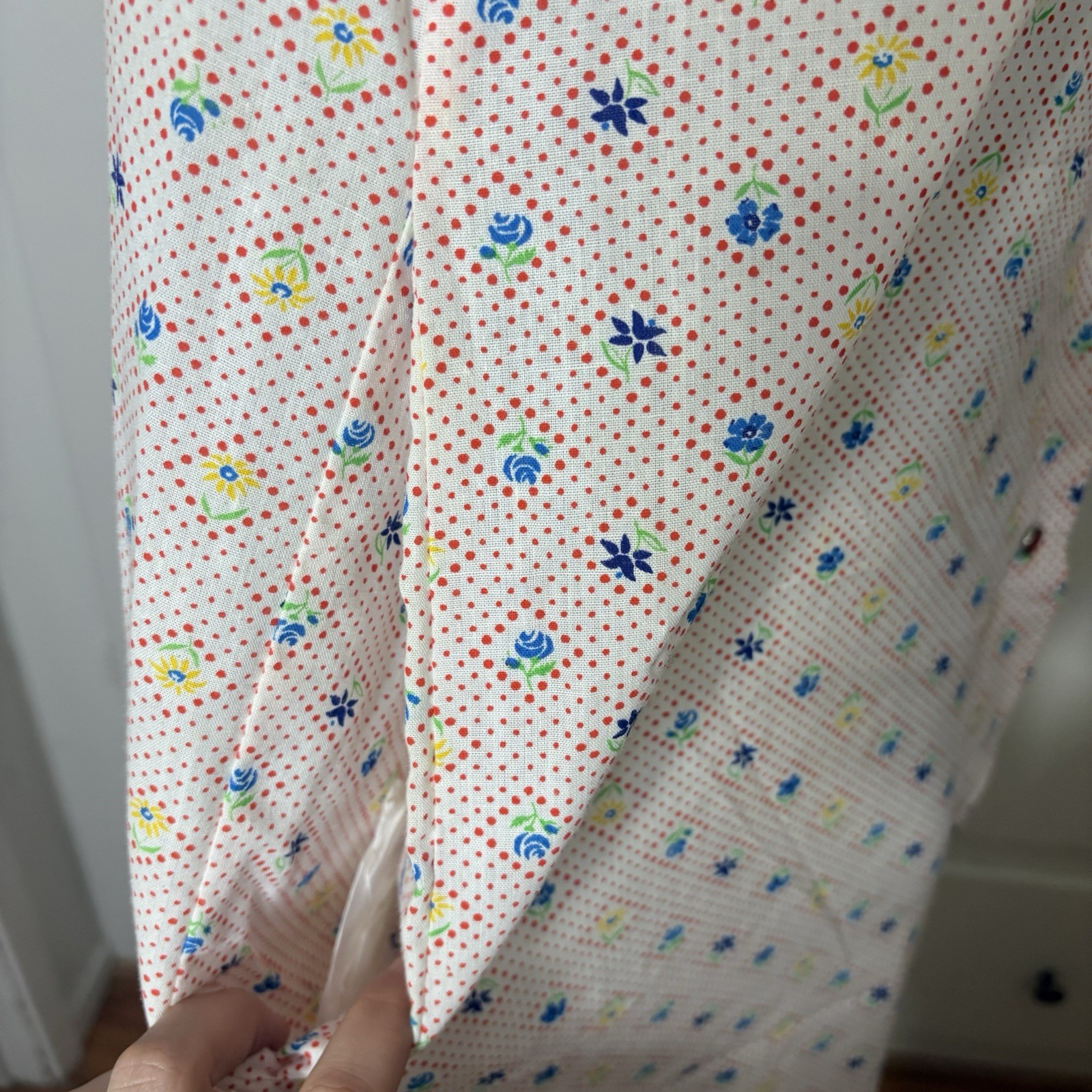 Vintage 80s Dan Ellen Primary Color Snap Up Ruffle Floral Polka Dot Robe