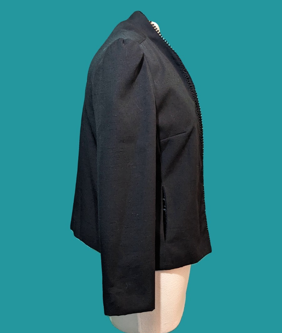 Glen Echo Sportswear Vintage Black Open Front Blazer Size M Preowned