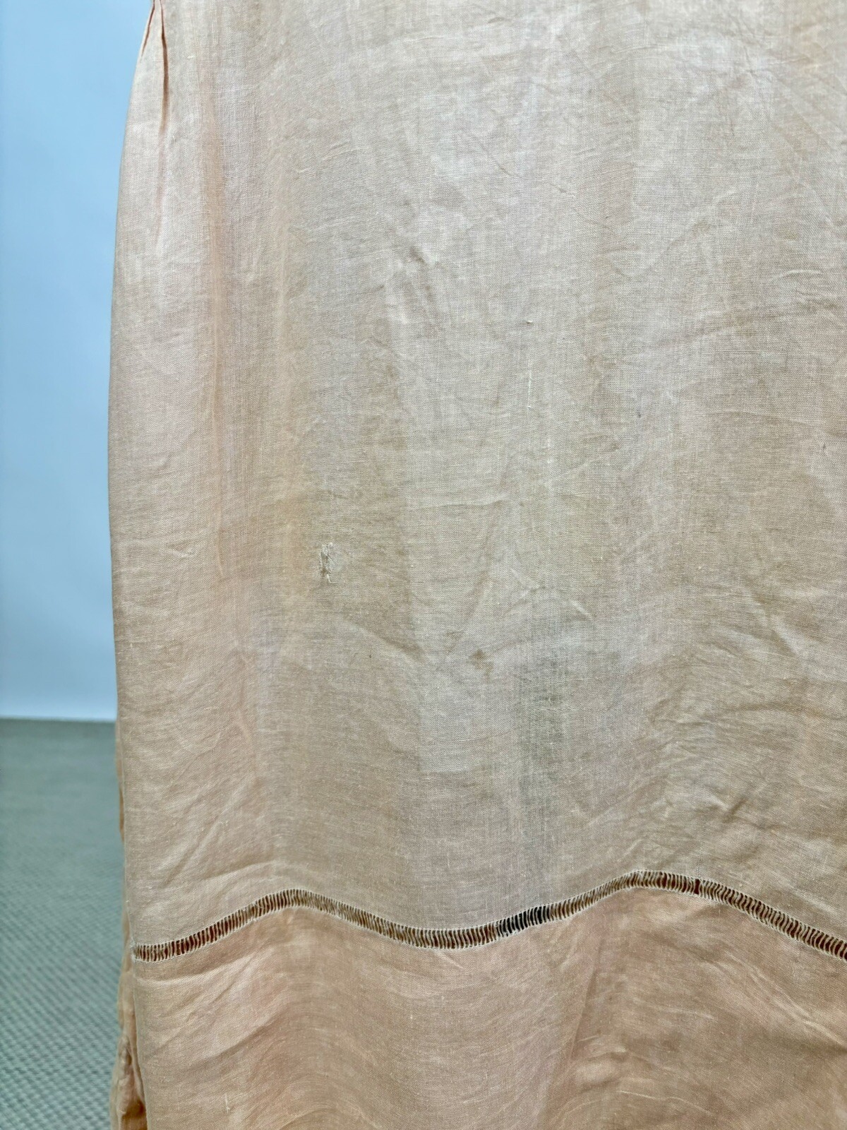 Antique 1910s 1920s Light Pink Cotton Drop Waist Shift Dress Short Sleeve AS IS