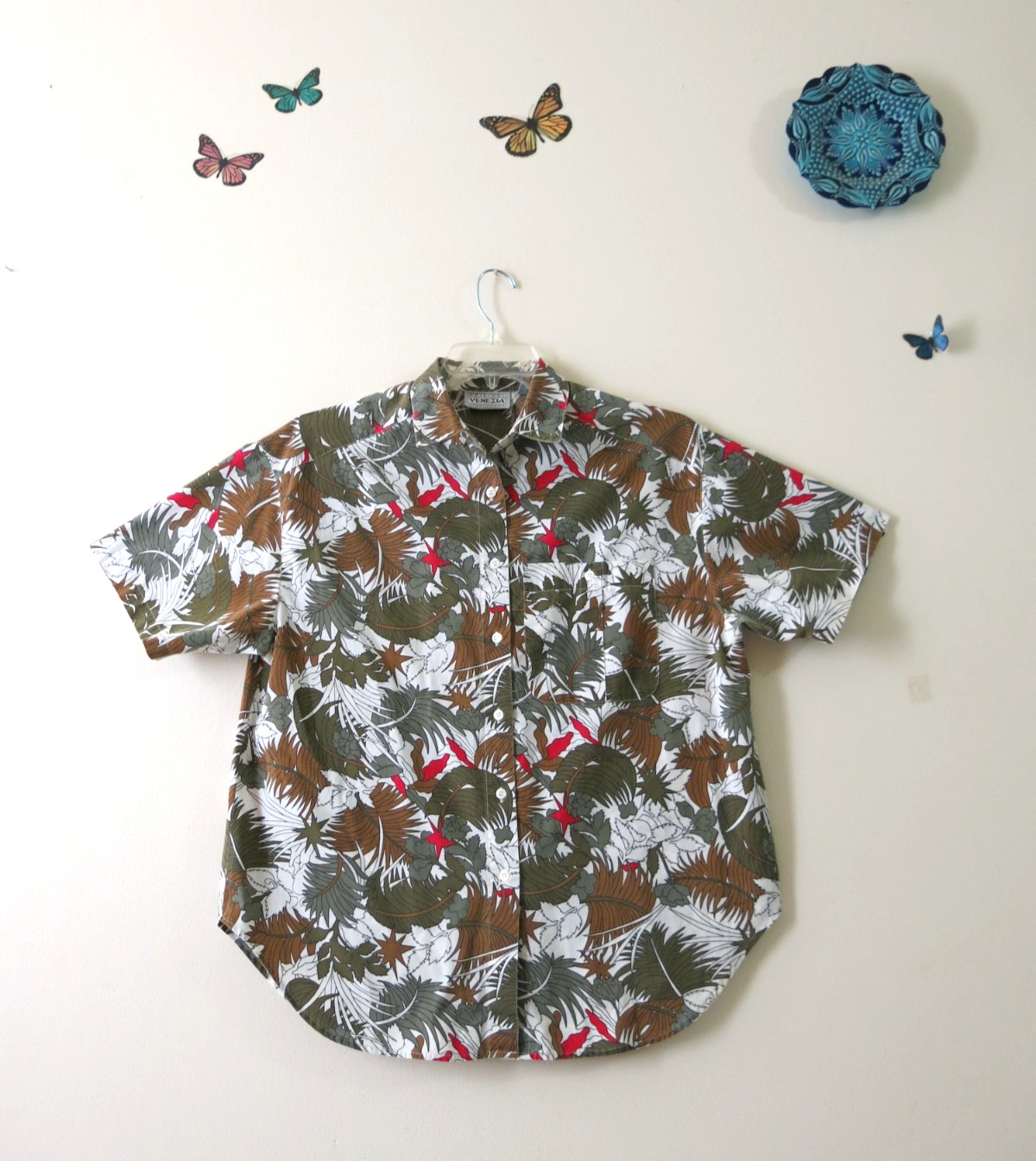 Vintage Original Venezia Sportswear Tropical Botanical Holiday Top Size 14/16(L)