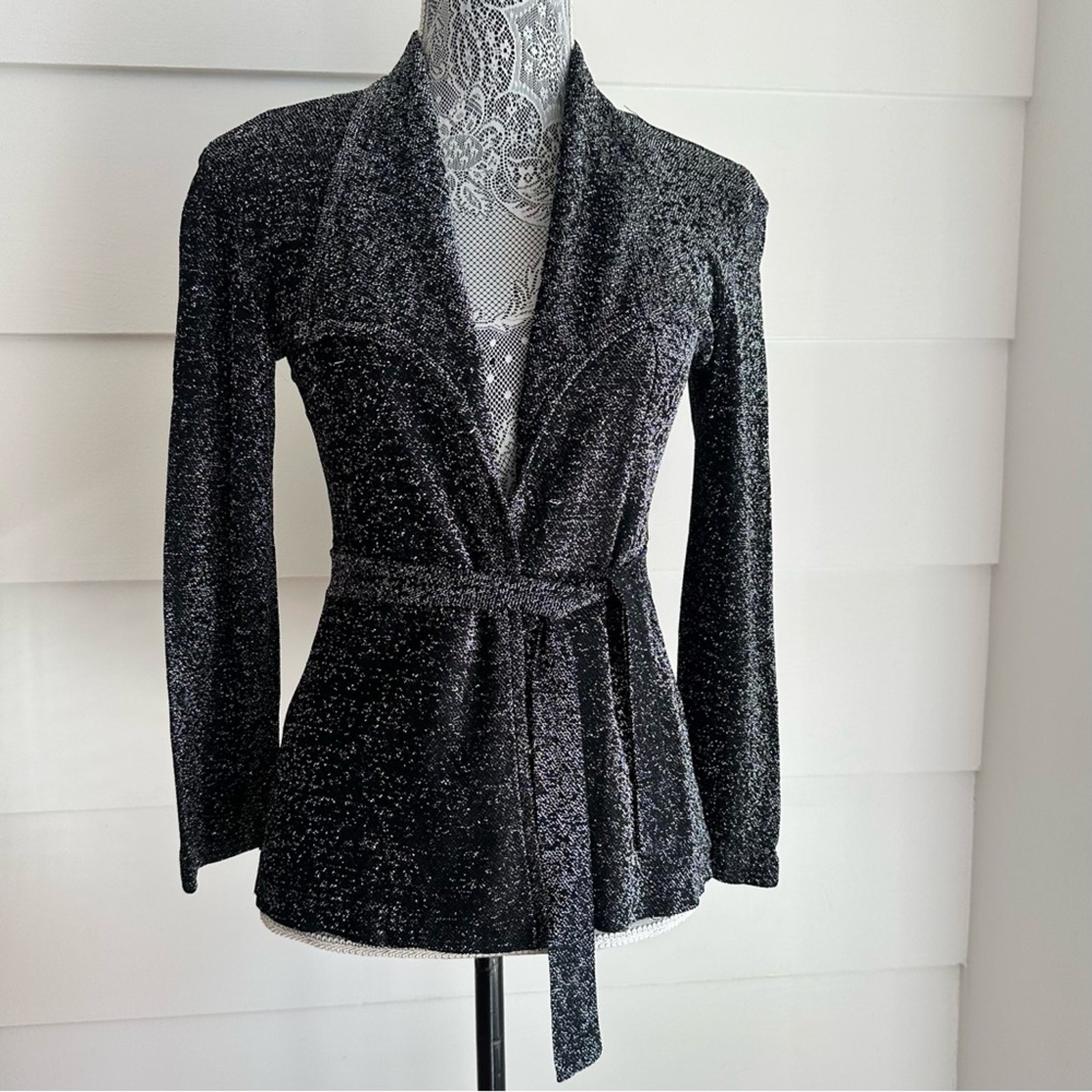 Vintage Black and Silver Lightweight Shirt Jacket Small Glam Disco GO-GO