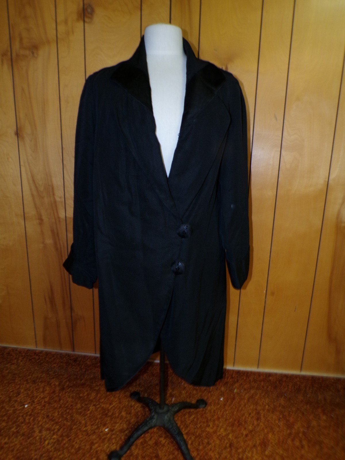 Antique Faille Black Opera Coat Satin Lining Bust 46″