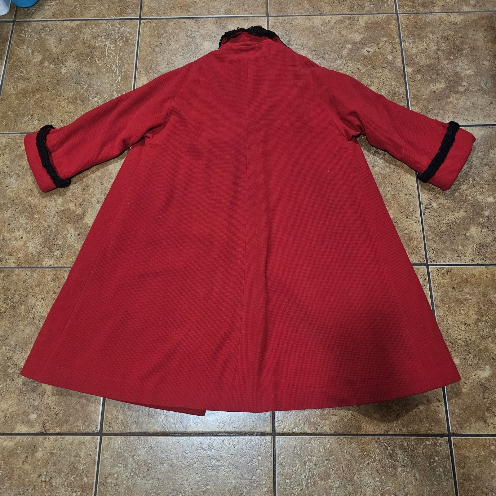 Vintage 50s Coat Jaunty Juniors Berlou Moth Proofed Red Black Oversized Wool