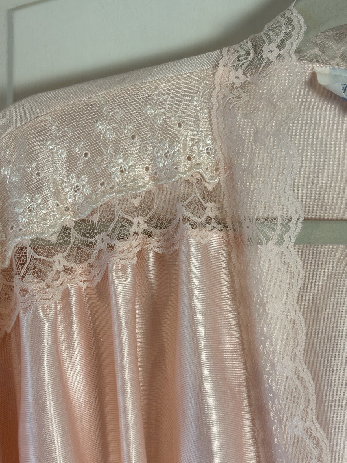Vintage Pink Lace Trim Short Robe Belted Dreamwear Lingerie Made In USA Size L