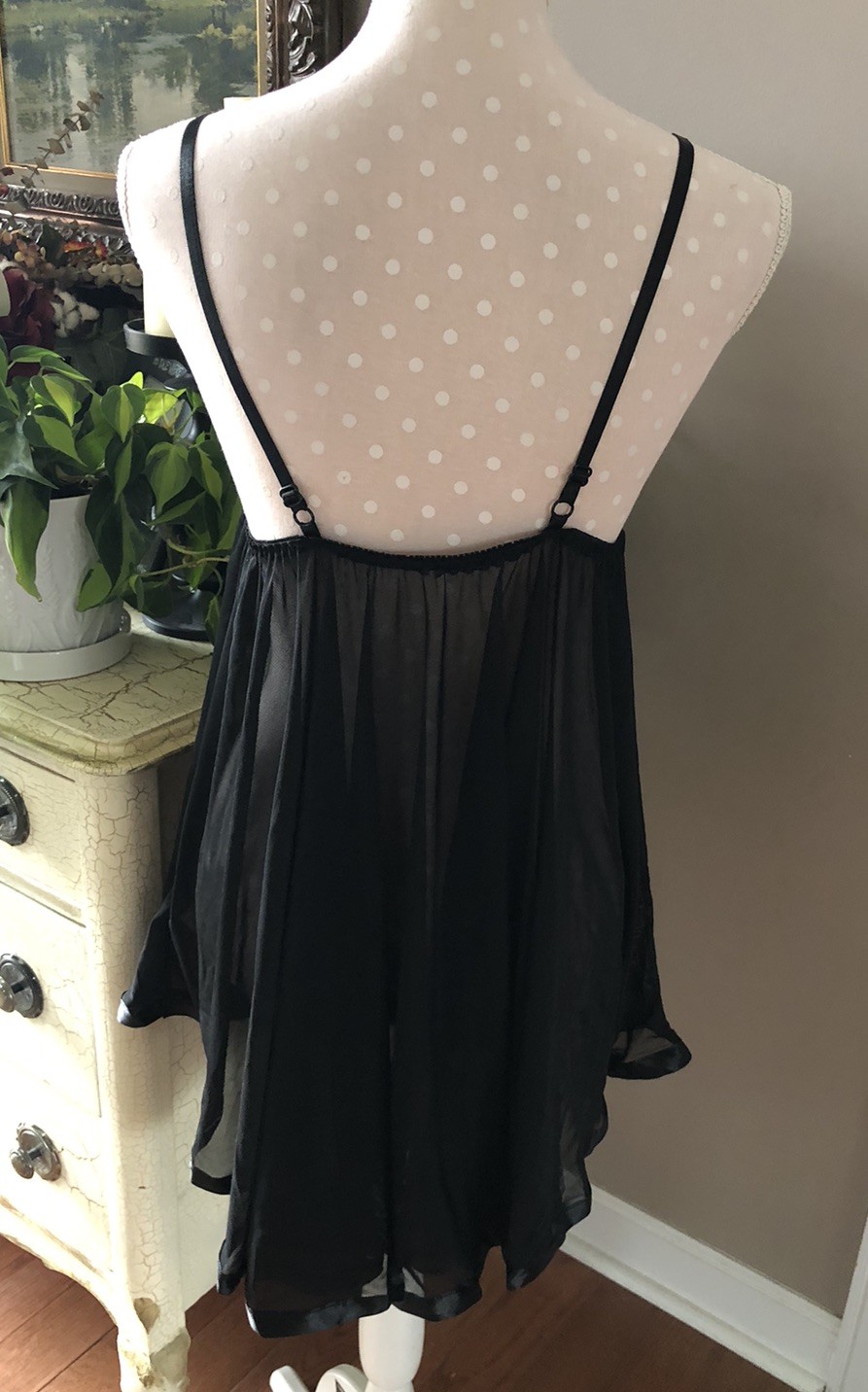 Black Babydoll Nightie Nightgown Sexy Full Sweep Skirt W/Silver Accents Size 3XL