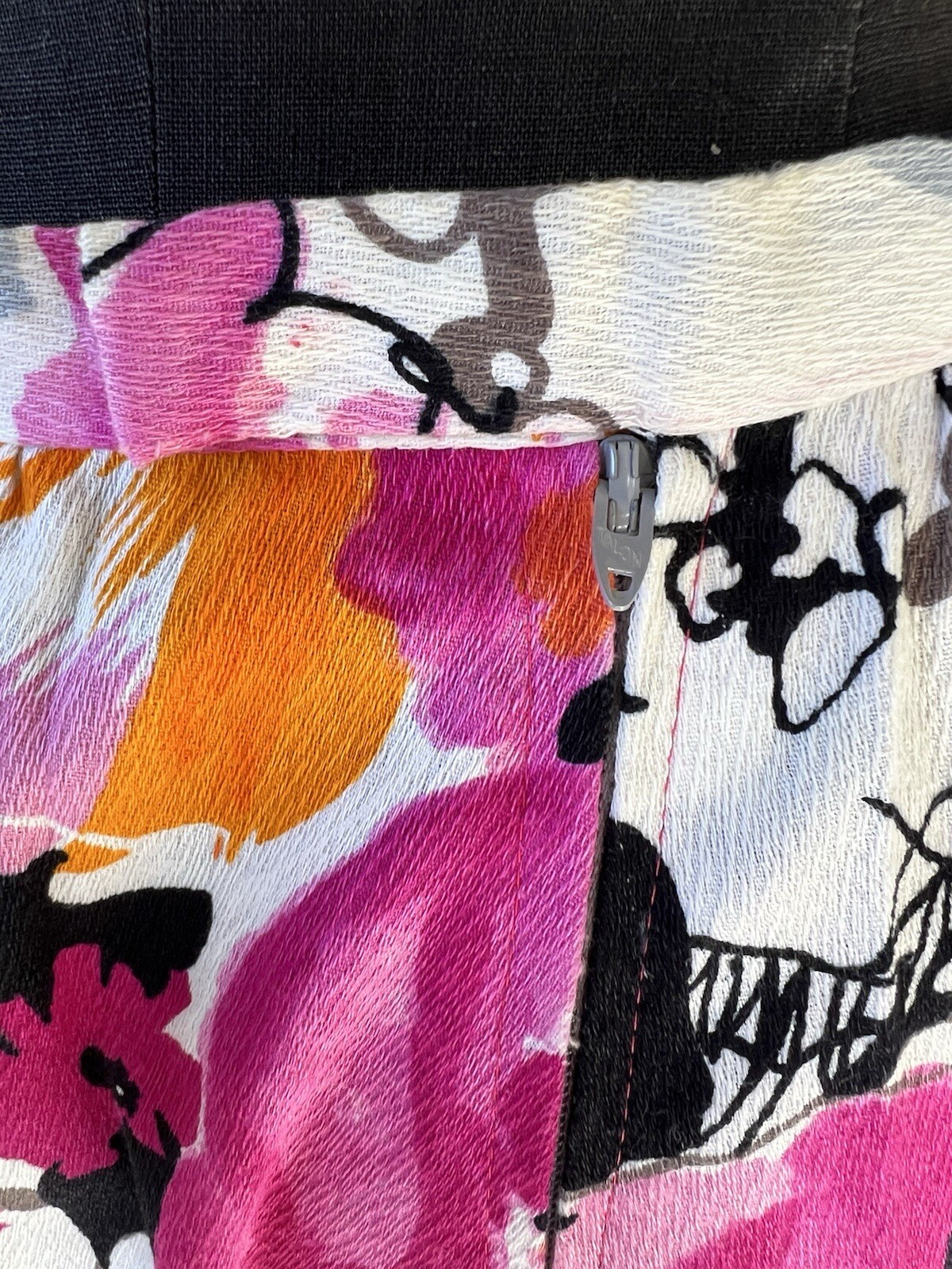 VTG 50’s 60’s Abstract Pink Black Prints Hand Made Barcloth Maxi Poodle Skirt M