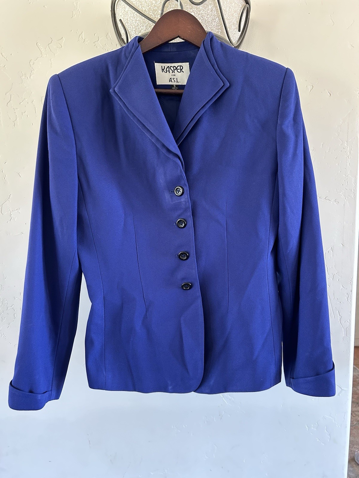 Vintage Kasper for ASL Short Sleeve 4 Button Blazer Shirt Size 6 Blue VTG
