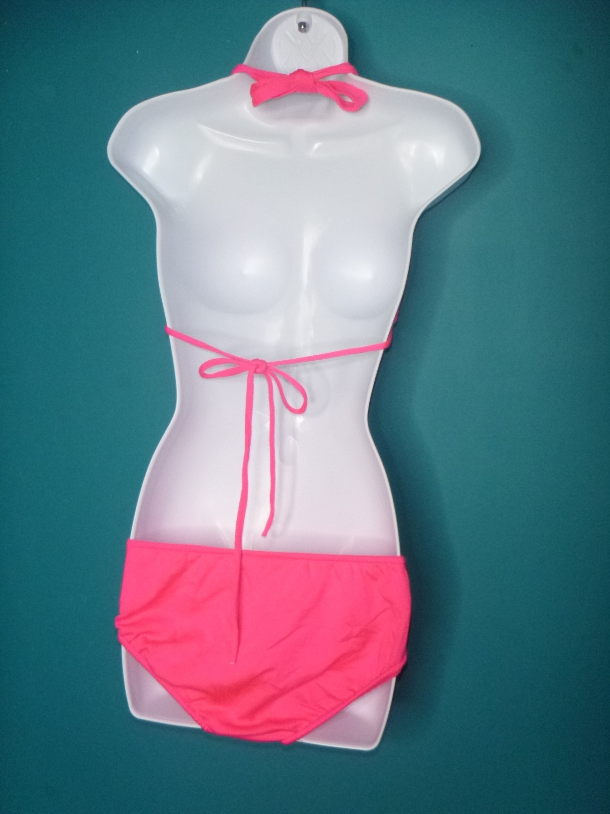 Vtg 70s Sears Jr Bazaar Hot Pink Knit Bikini Embroidered Flowers Heart Sz S