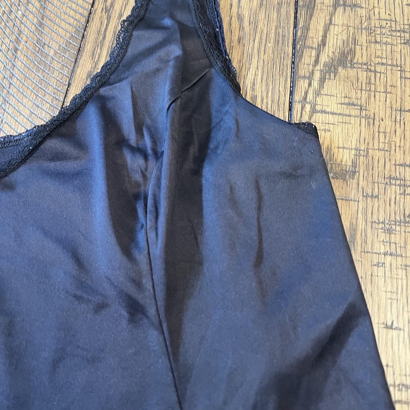 Vintage 2 Pc. Vassarette L Black Lace Camisole & Half Slip (20”) Set Nylon USA