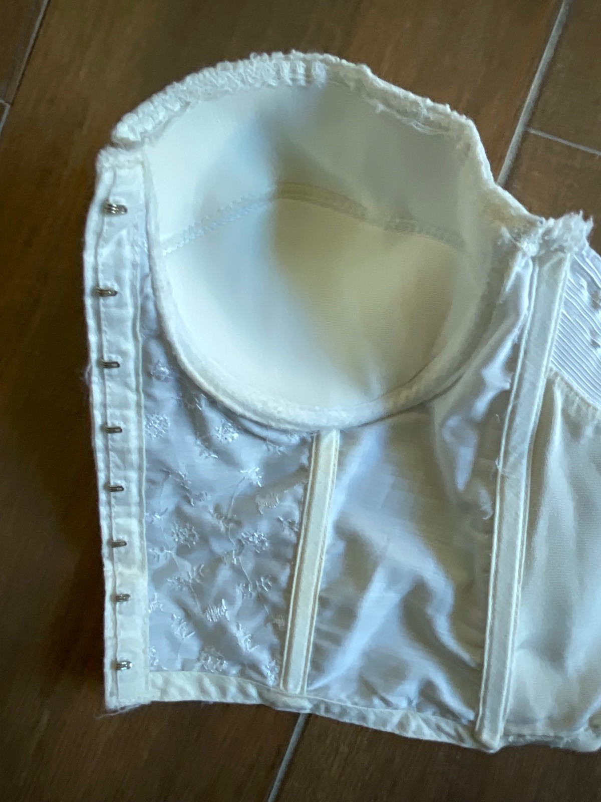 Vintage 50s Pinup Bra White Lace Bustier Hard Padded Cups Underwire Boning 34B