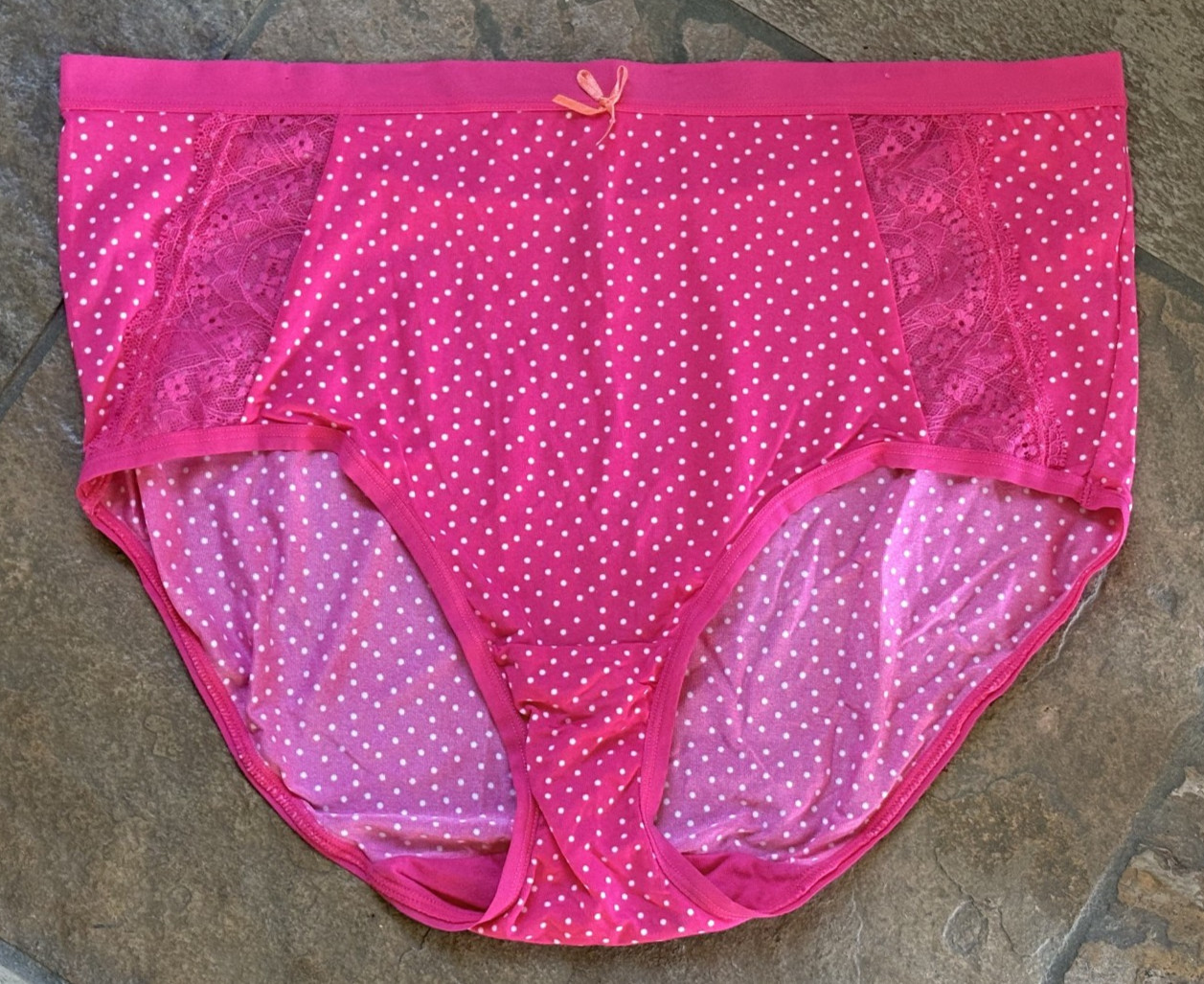CACIQUE 14/16 Pink Polka Dot Lace Hips Full Brief Silky Glide On Smooth Panties