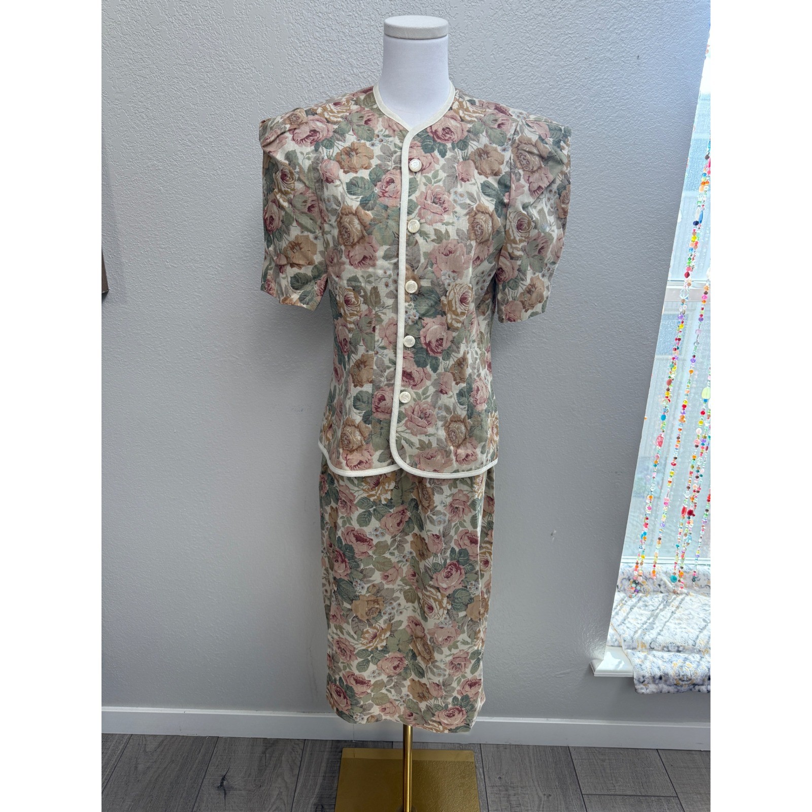 Vintage 90s Floral Skirt Set Cottagecore Rose Print Matching Two Piece Size 12