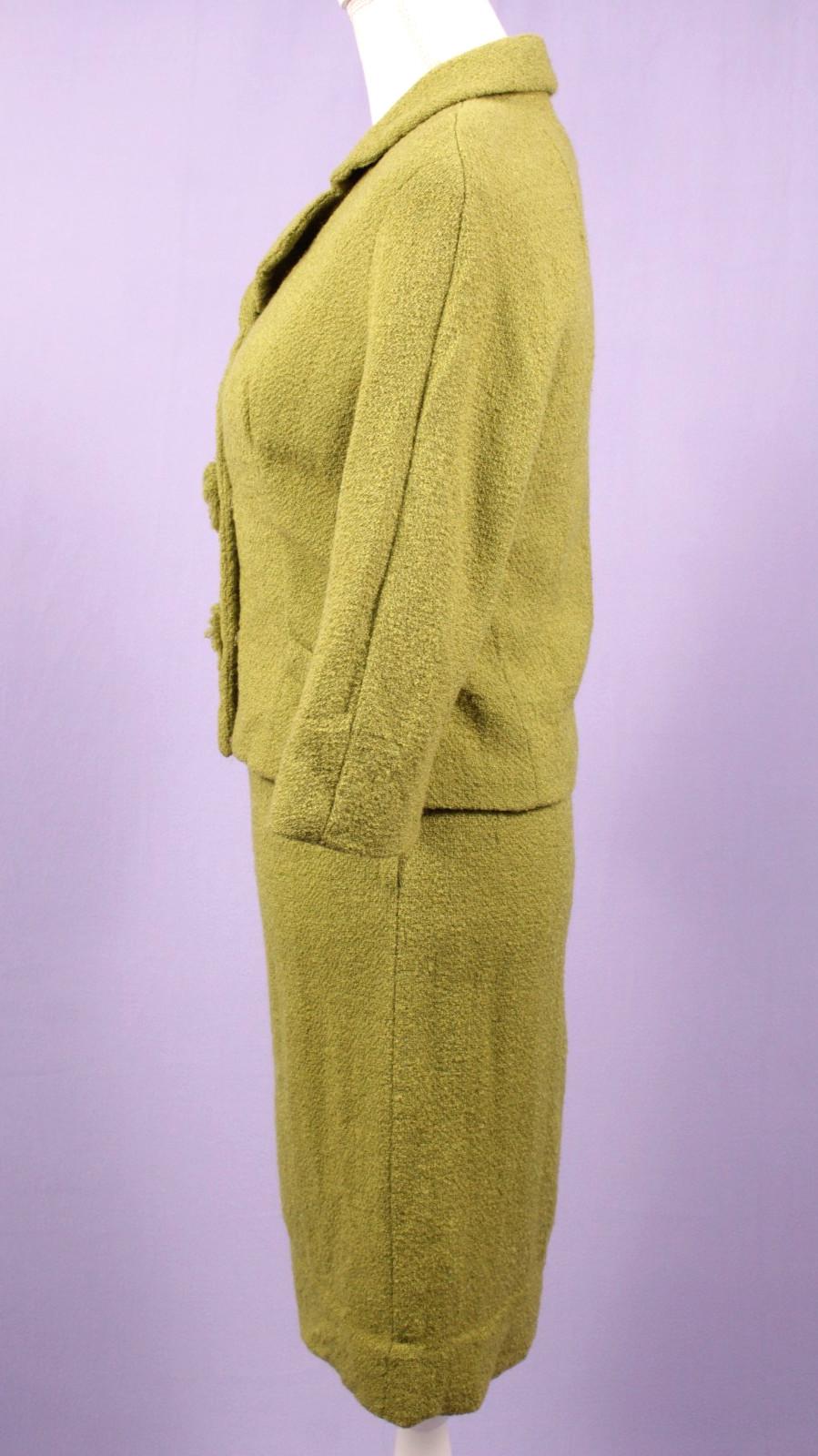 VTG Women’s 50s 2 Pc Chartreuse Wool Dress Suit XS/S 1950s Utah Tailoring Mills